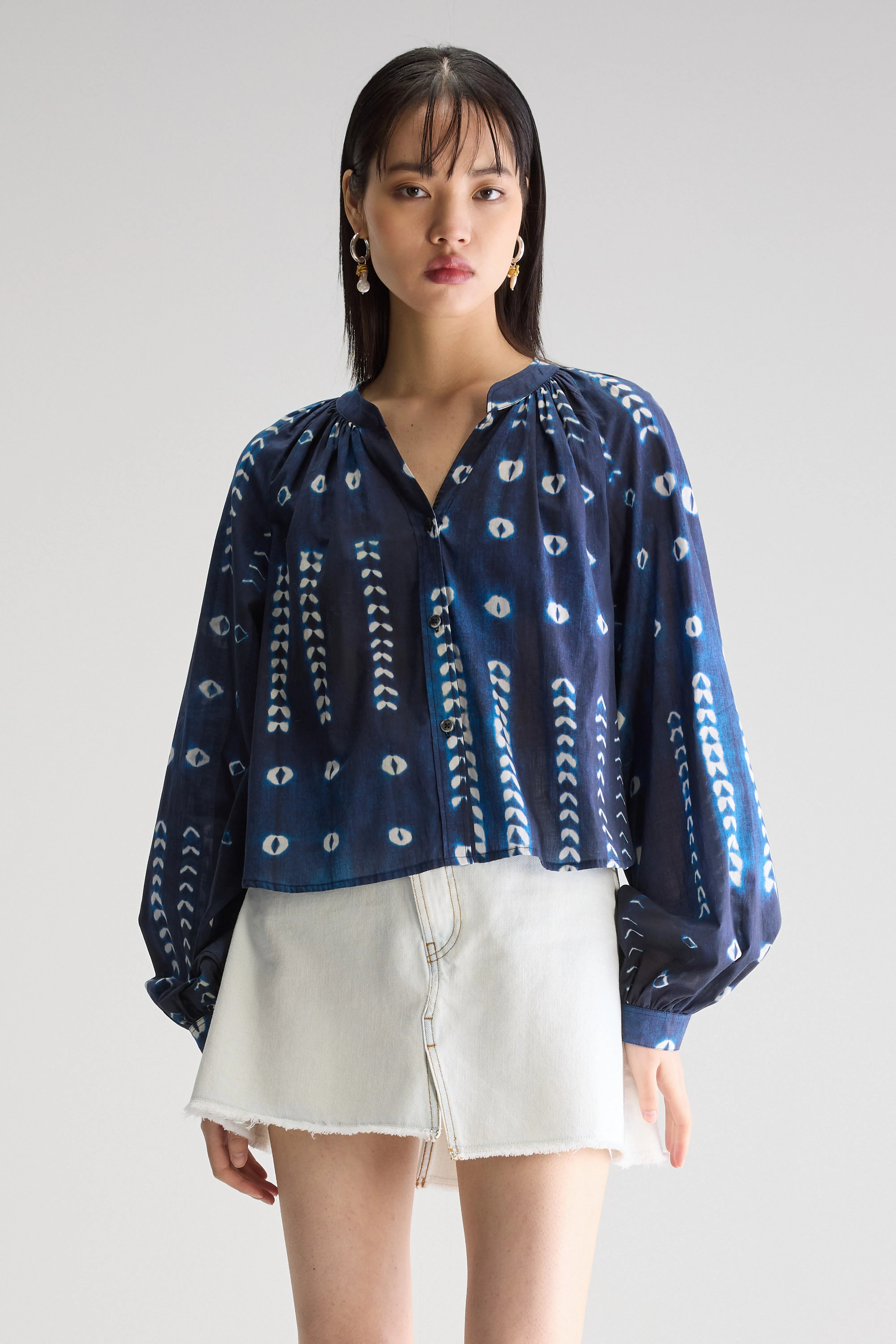 Tonka Regular Blouse - Caraibes / Navy / White For Women | Bellerose