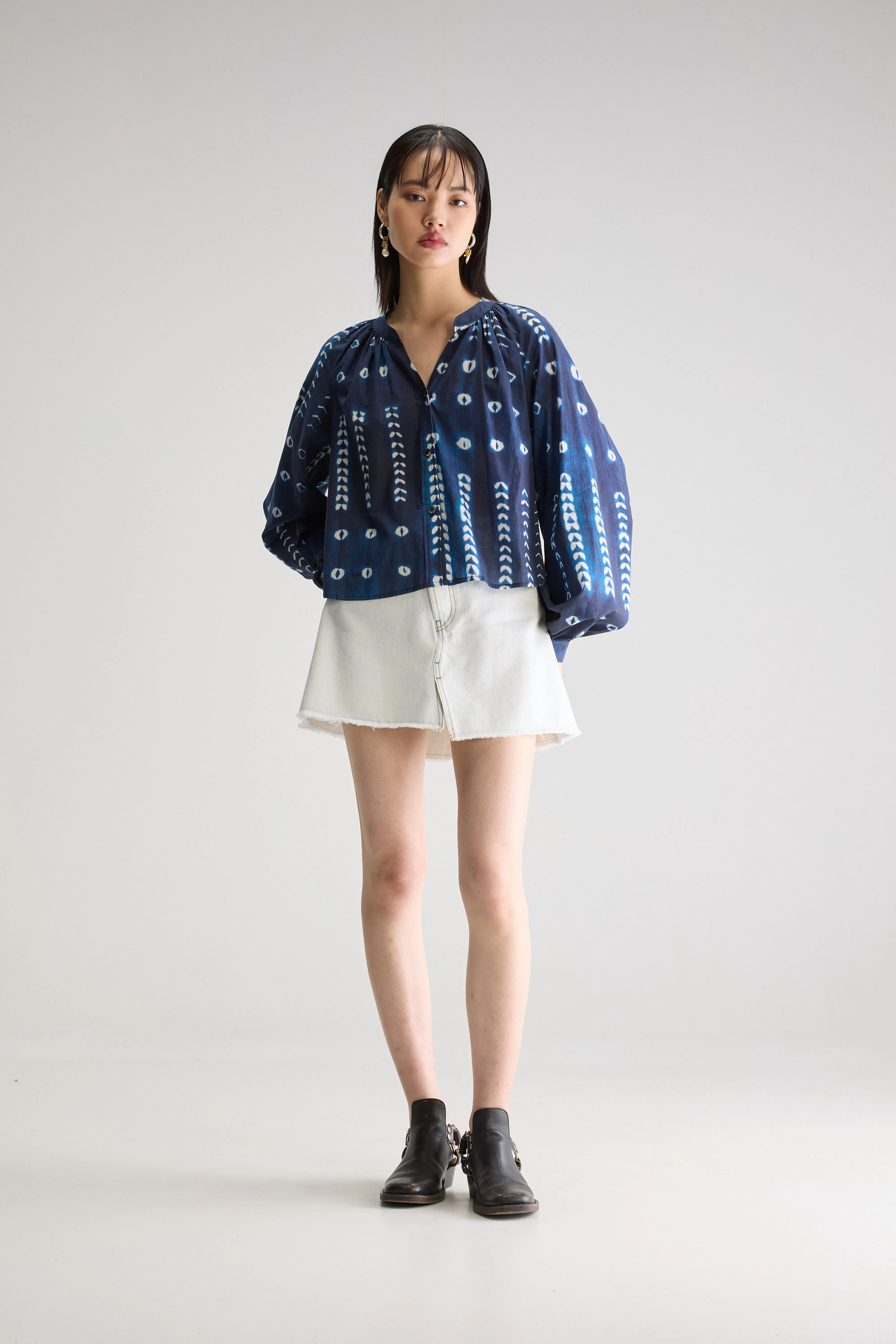 Tonka Regular Blouse - Caraibes / Navy / White For Women | Bellerose