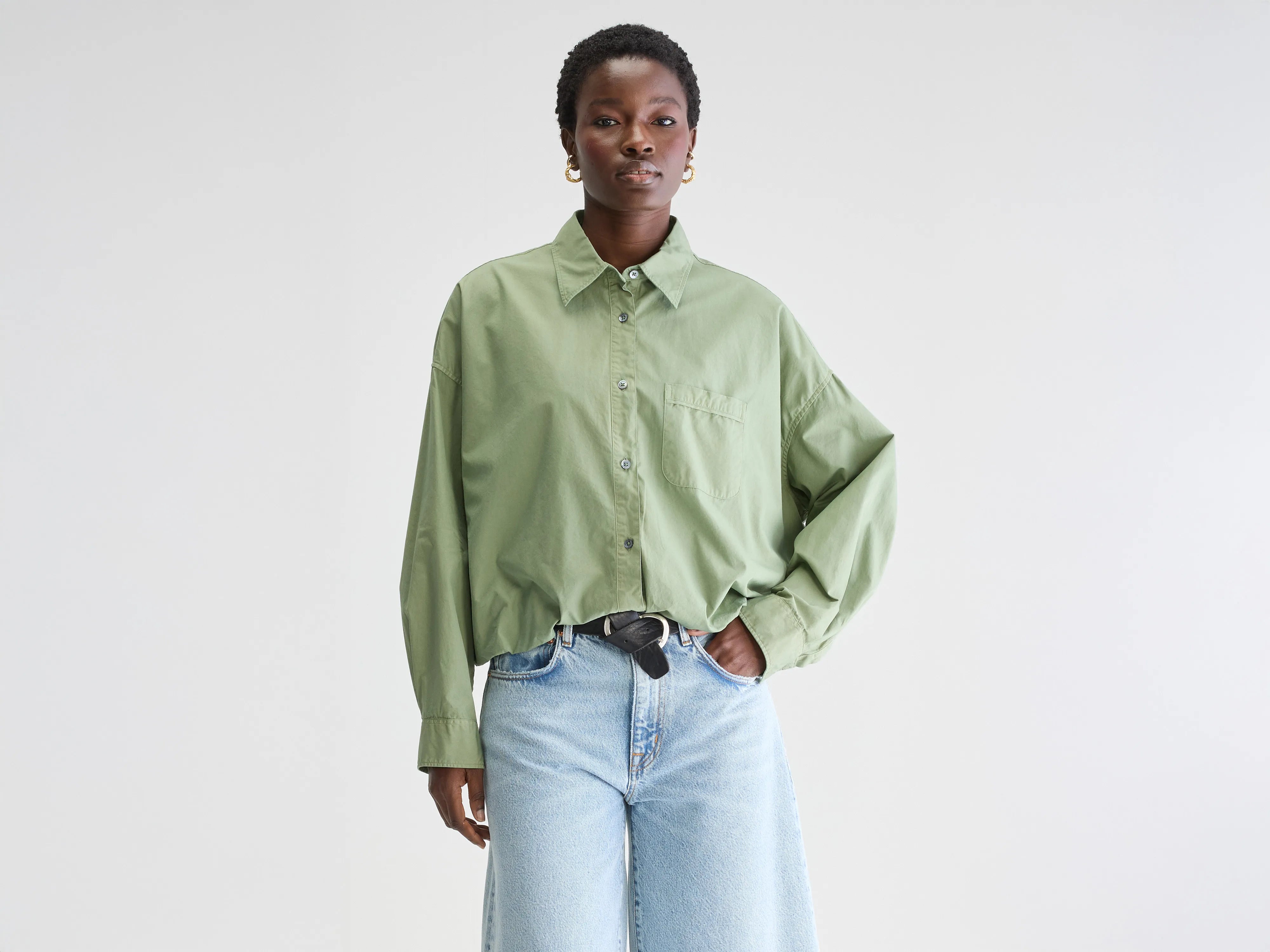 Graham cropped poplin shirt (251 / W / SAUGE)