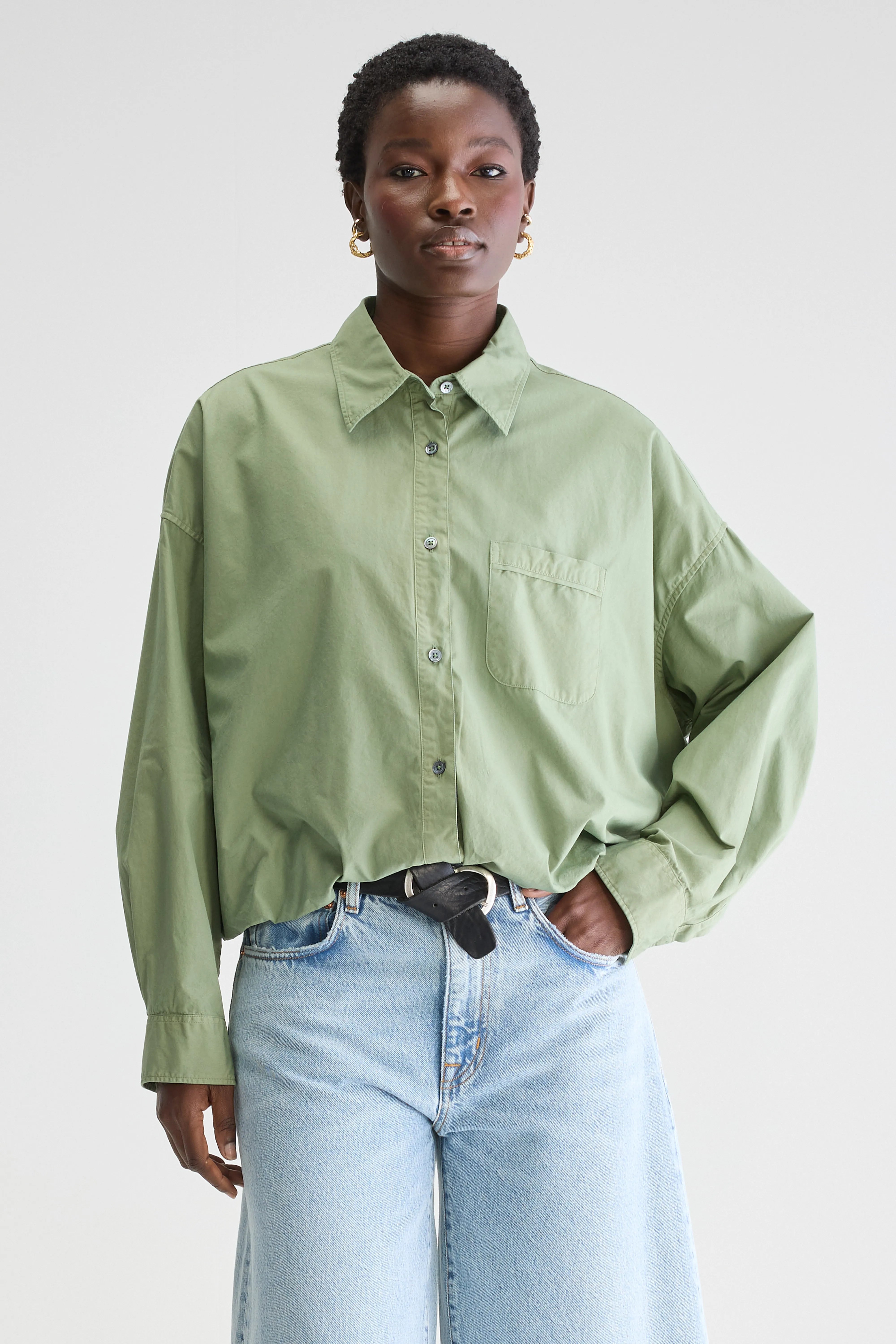 Graham Cropped Poplin Shirt - Sauge For Women | Bellerose