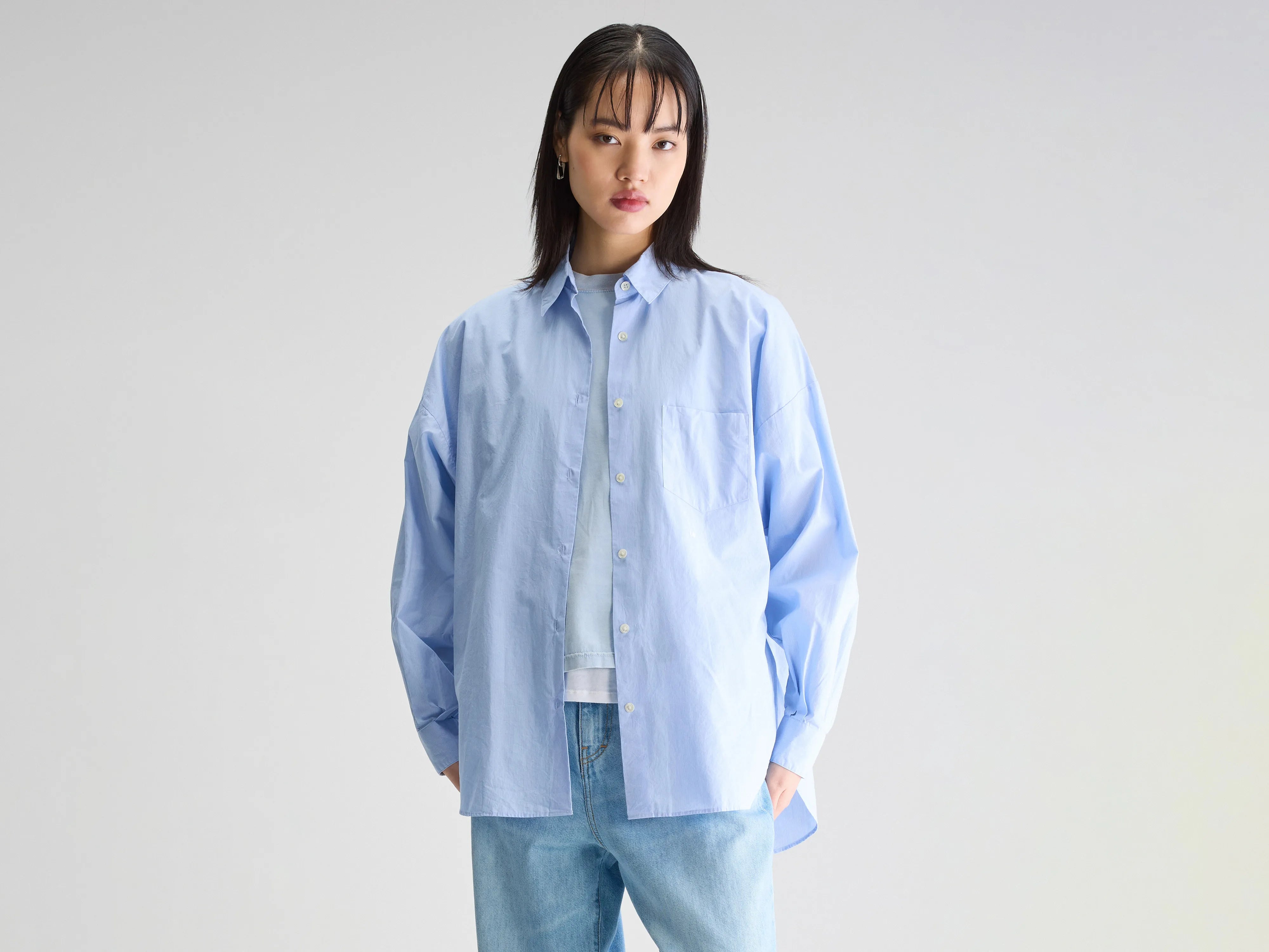 Blue oversized embroided shirt for women | Bellerose