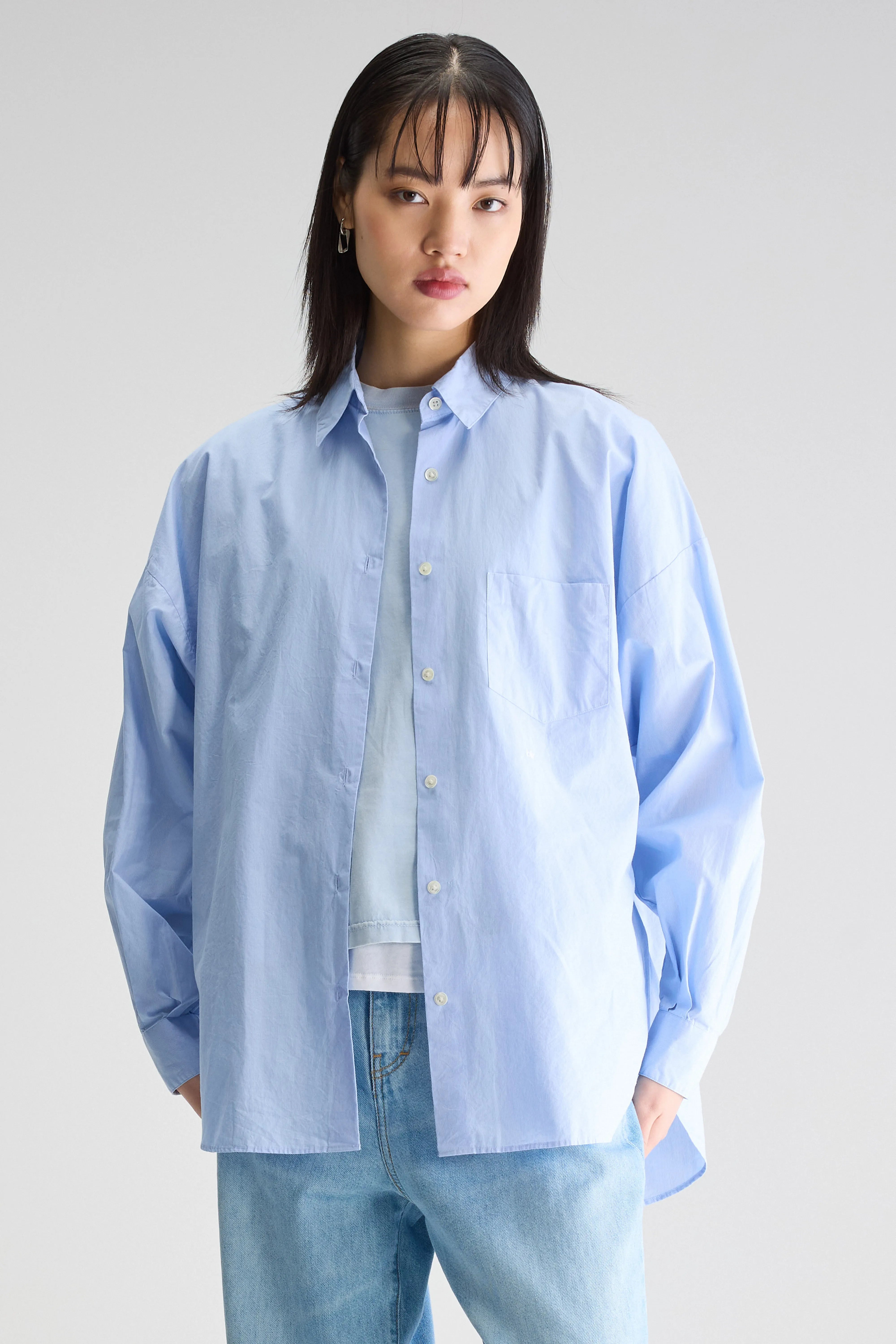 Giorgia Poplin Shirt - Sky / White For Women | Bellerose