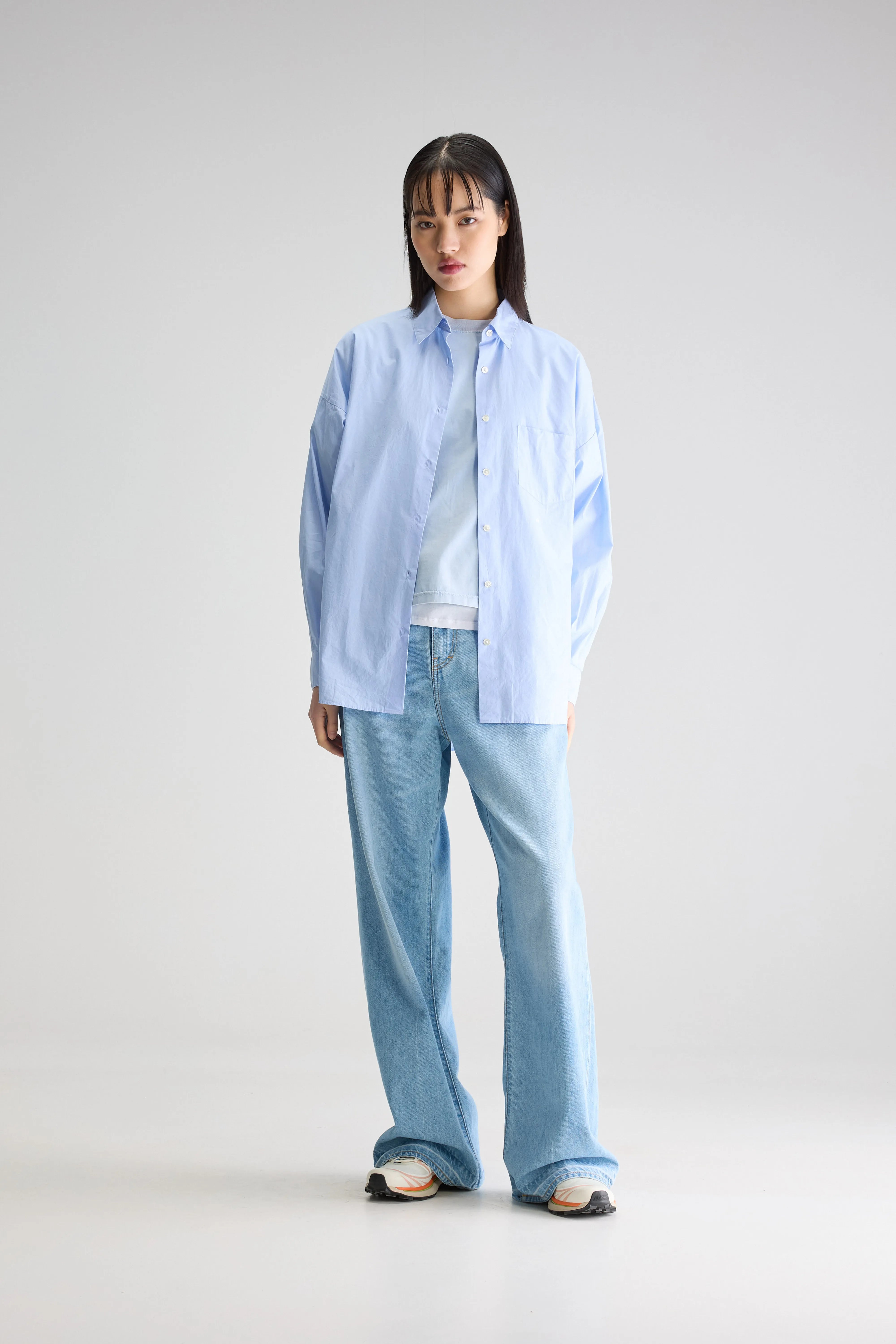 Giorgia Poplin Shirt - Sky / White For Women | Bellerose