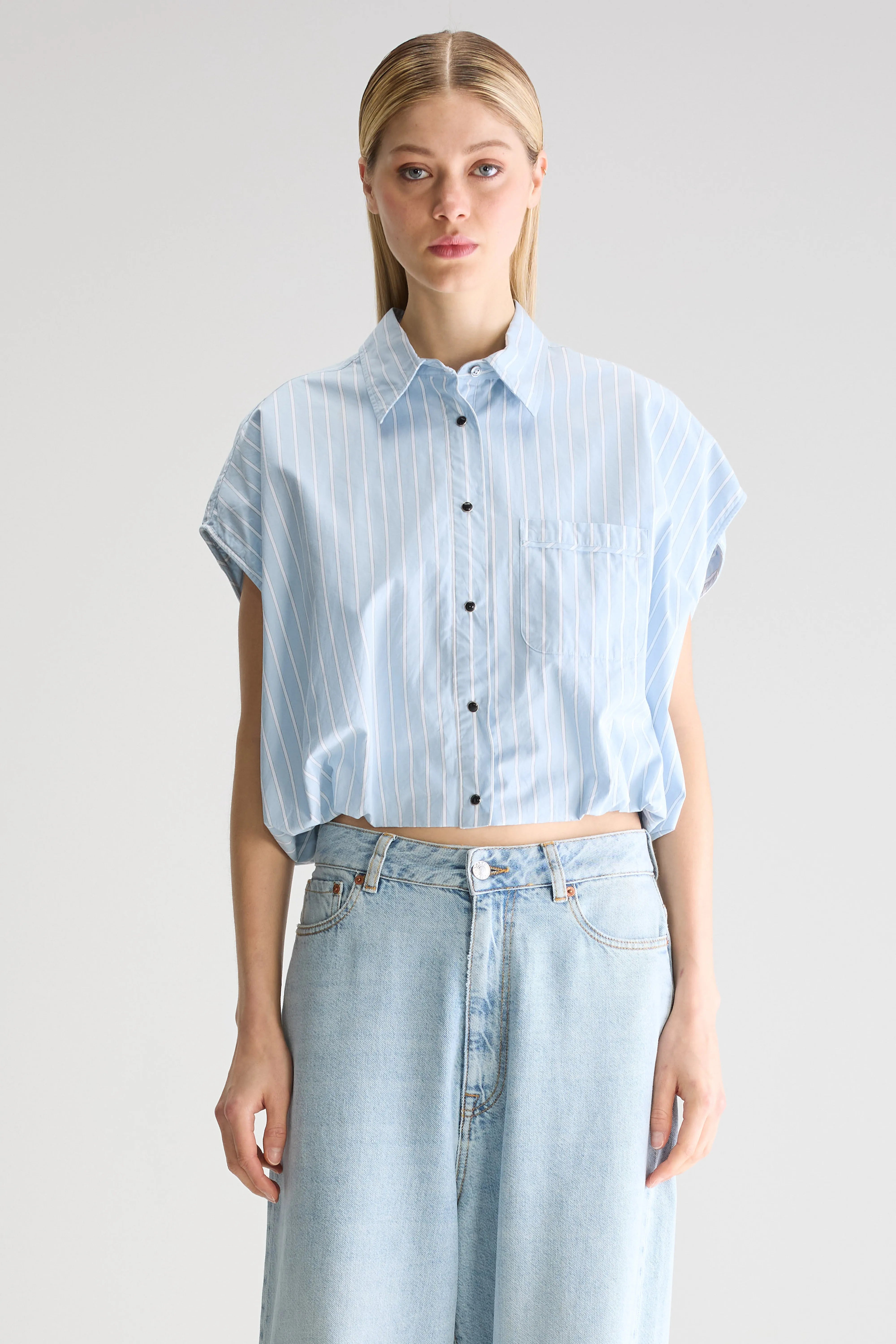 Chemise Cropped Greg - Blue shirt / Off white Pour Femme | Bellerose