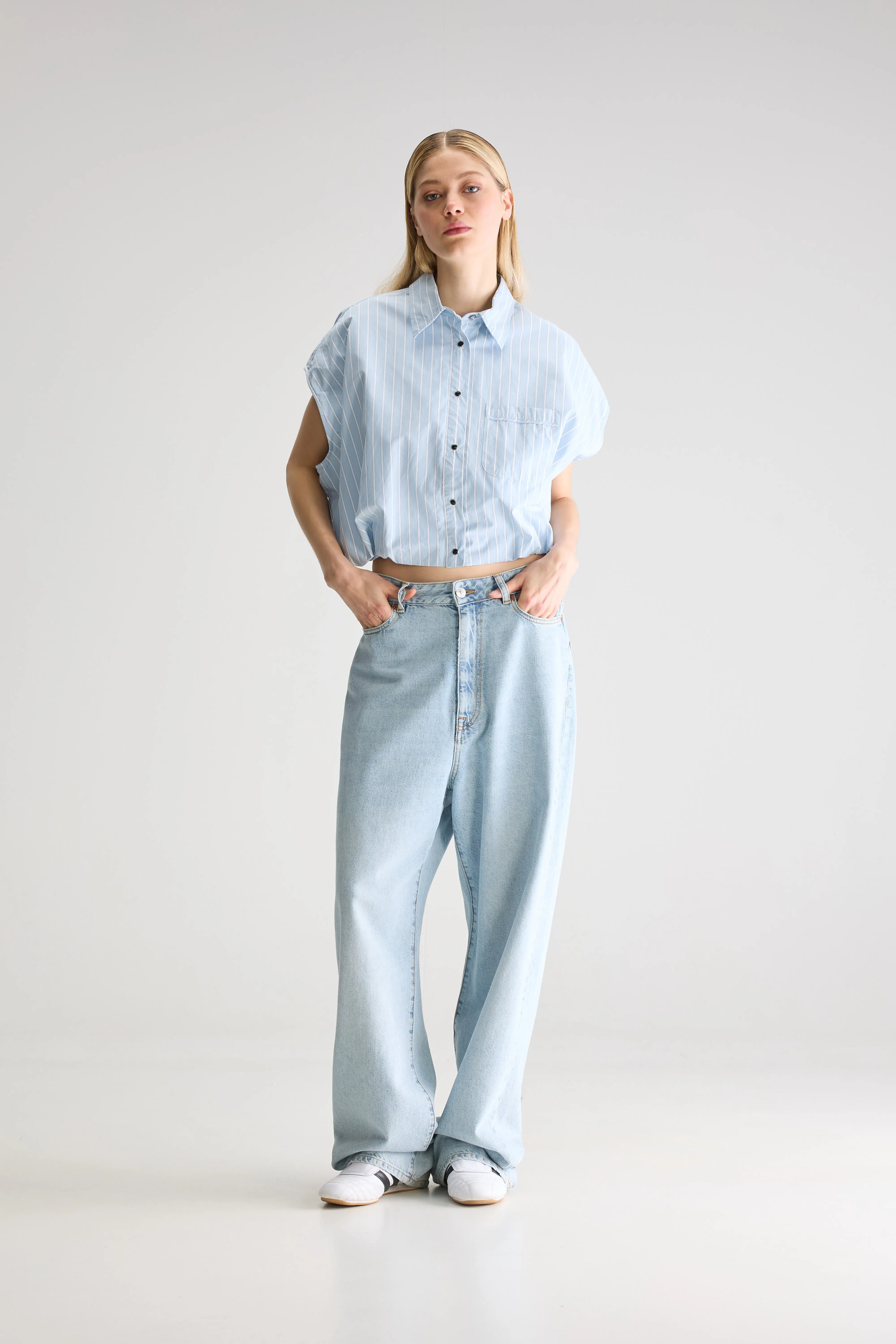 Chemise Cropped Greg - Blue shirt / Off white Pour Femme | Bellerose