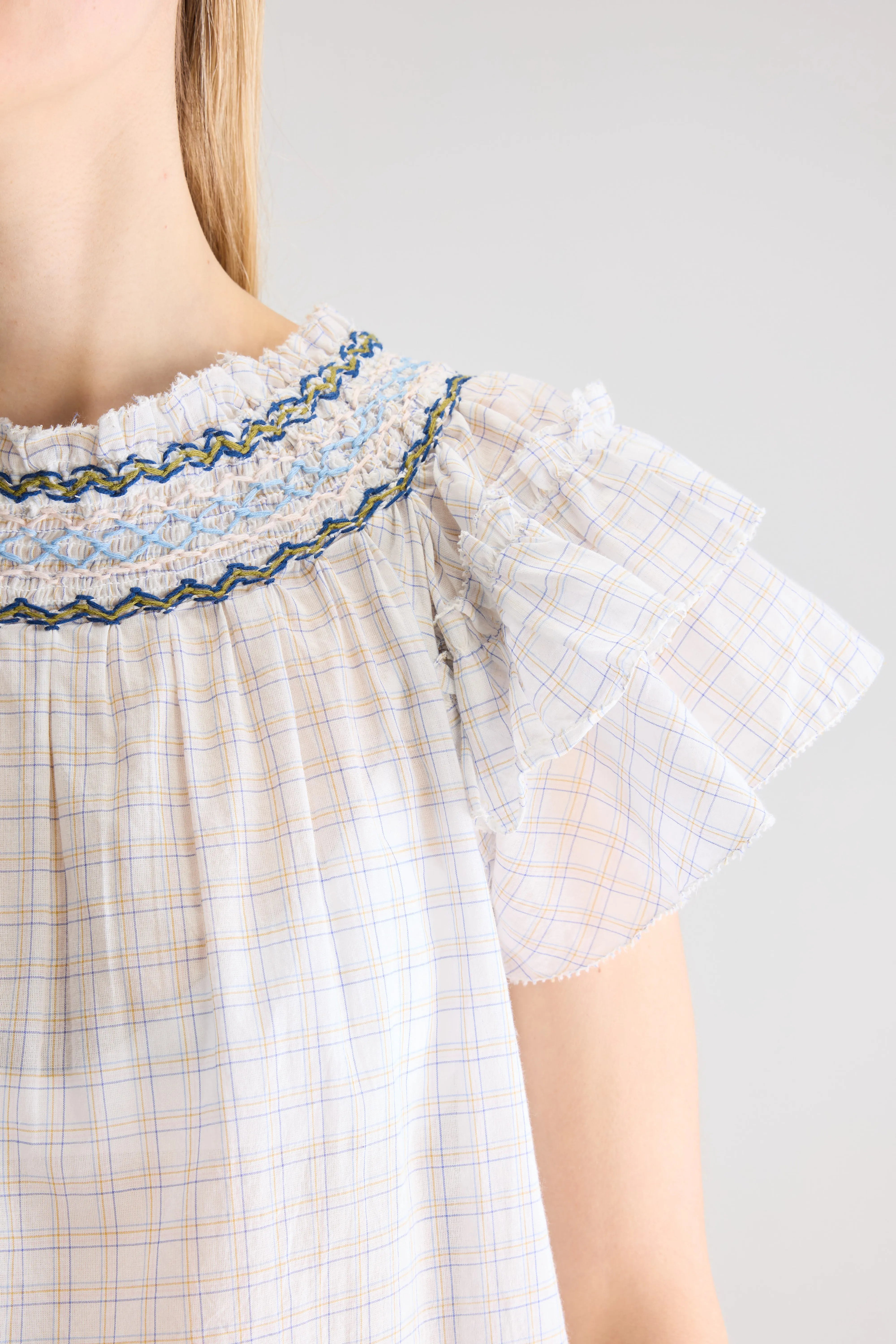 Cathy Checked Blouse - Sky / Vintage white For Women | Bellerose