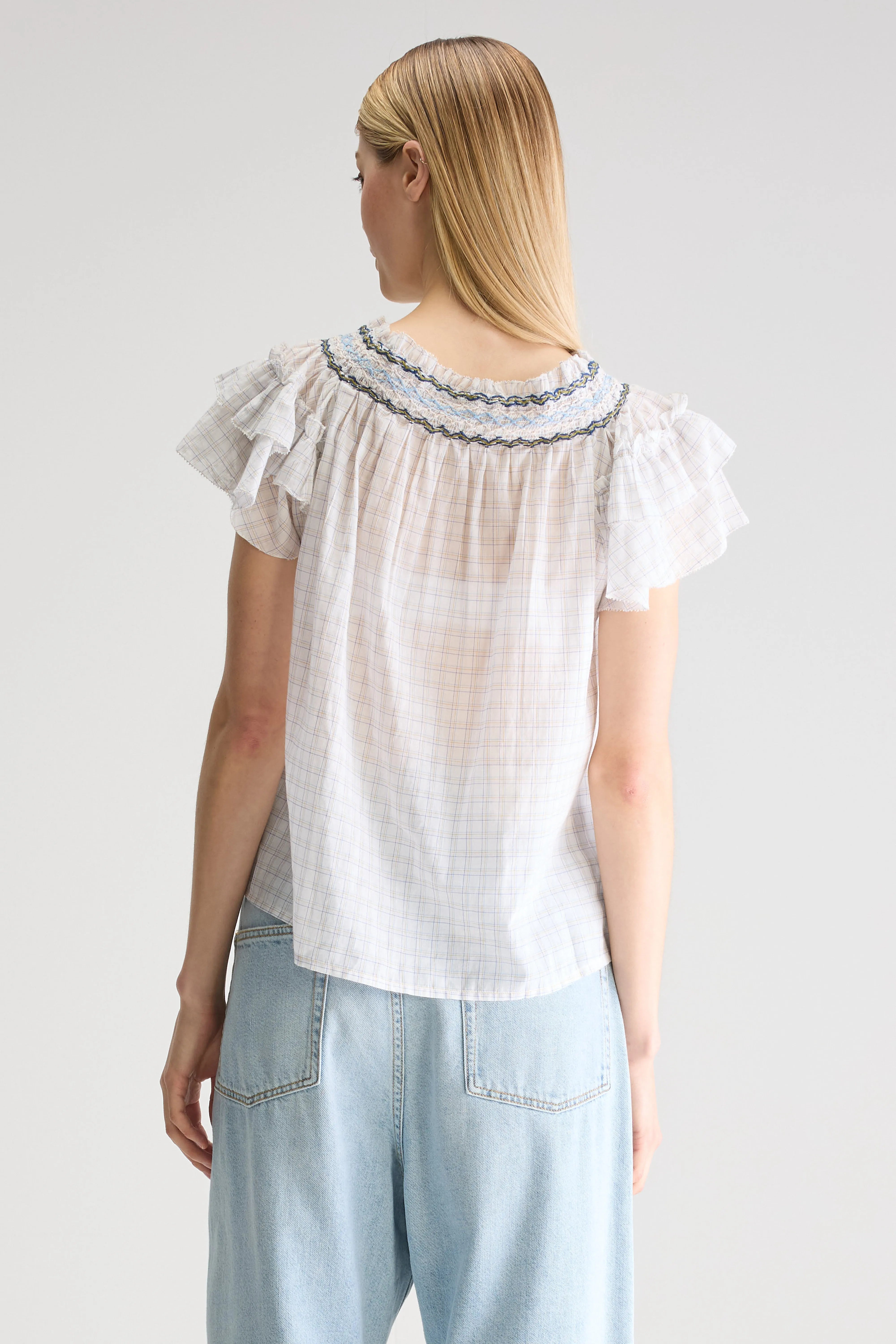 Cathy Checked Blouse - Sky / Vintage white For Women | Bellerose