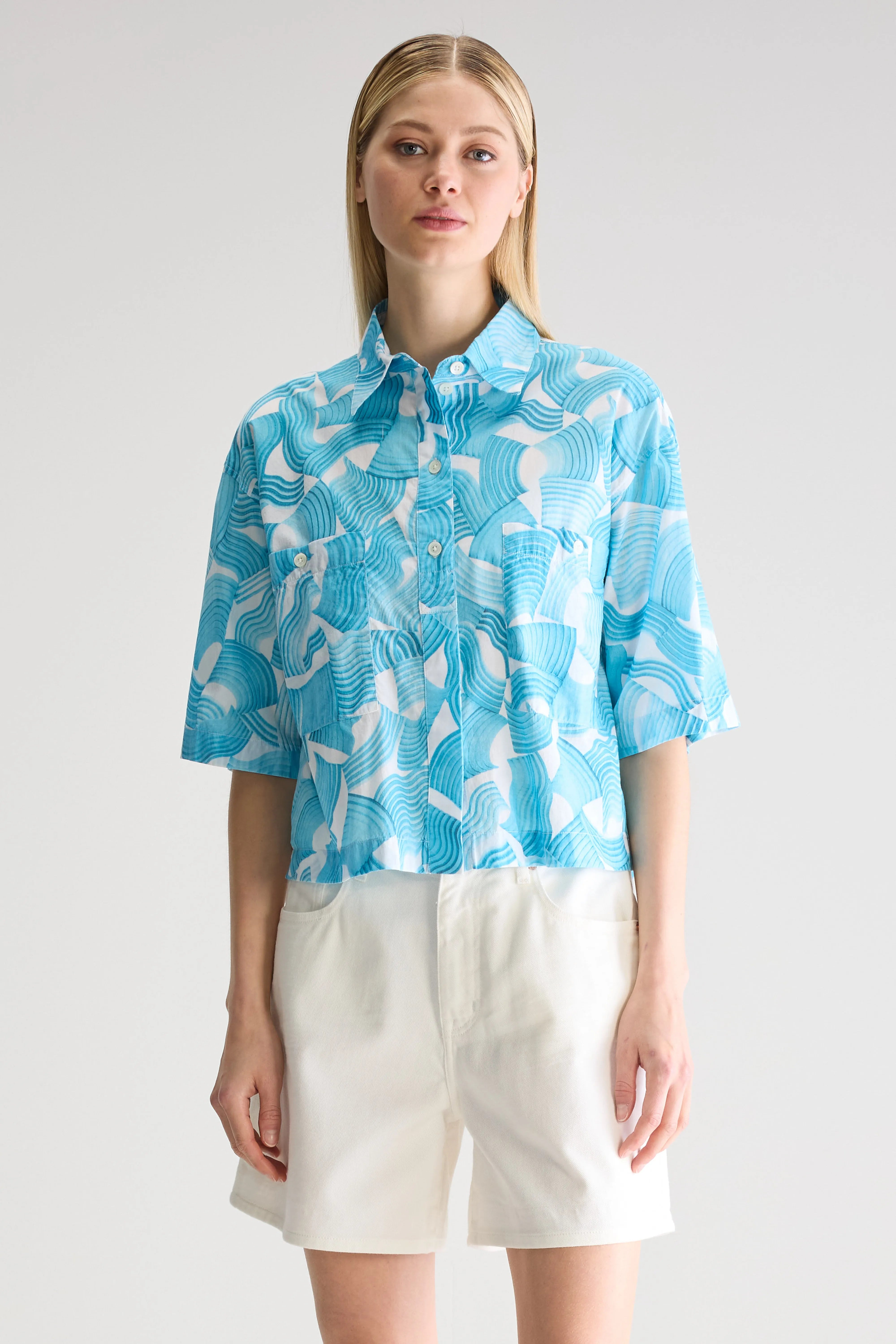 Franky Short-sleeve Shirt - Stone blue / White For Women | Bellerose