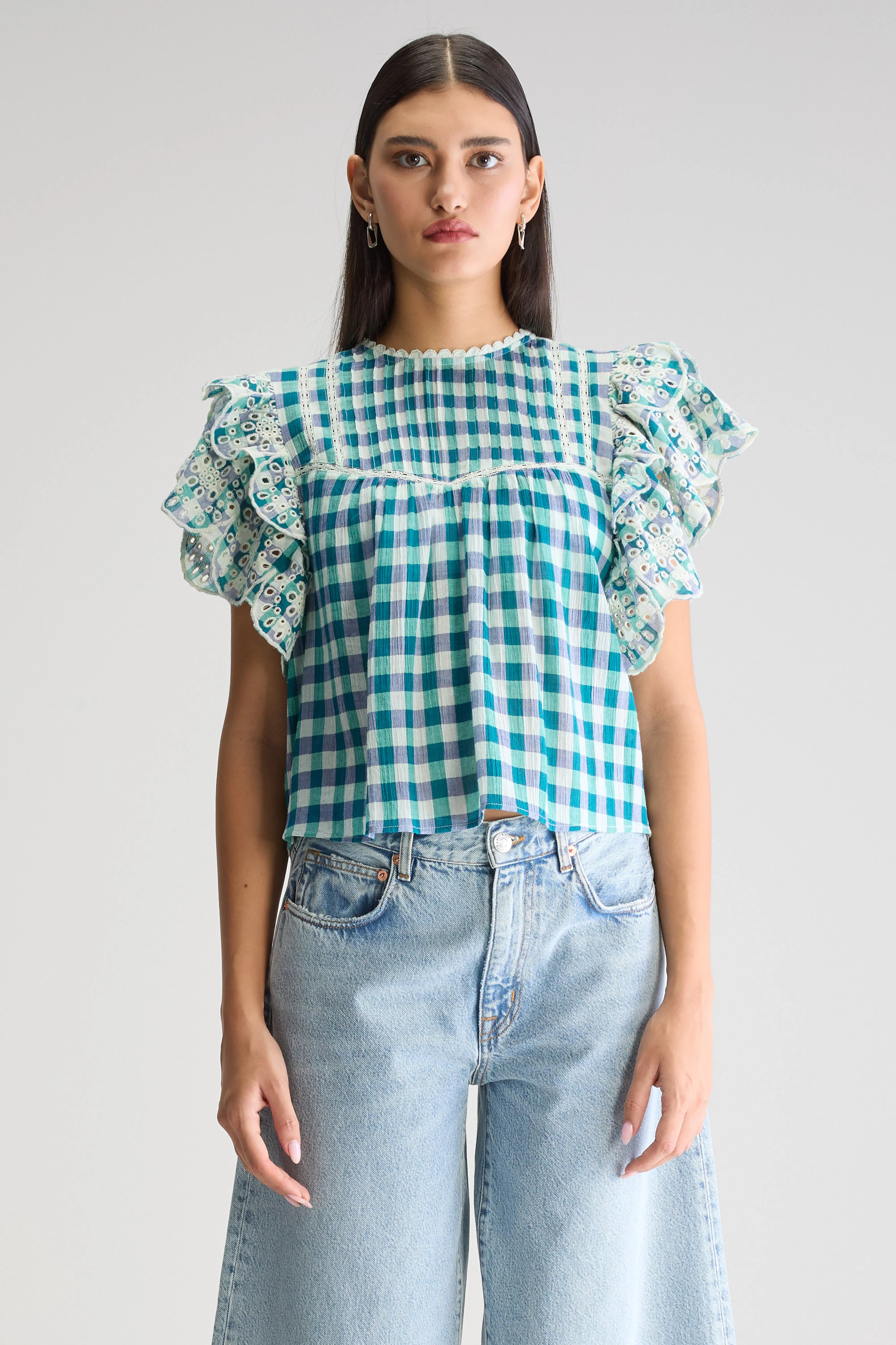 Hudalla embroidered blouse (251 / W / CHECK A)