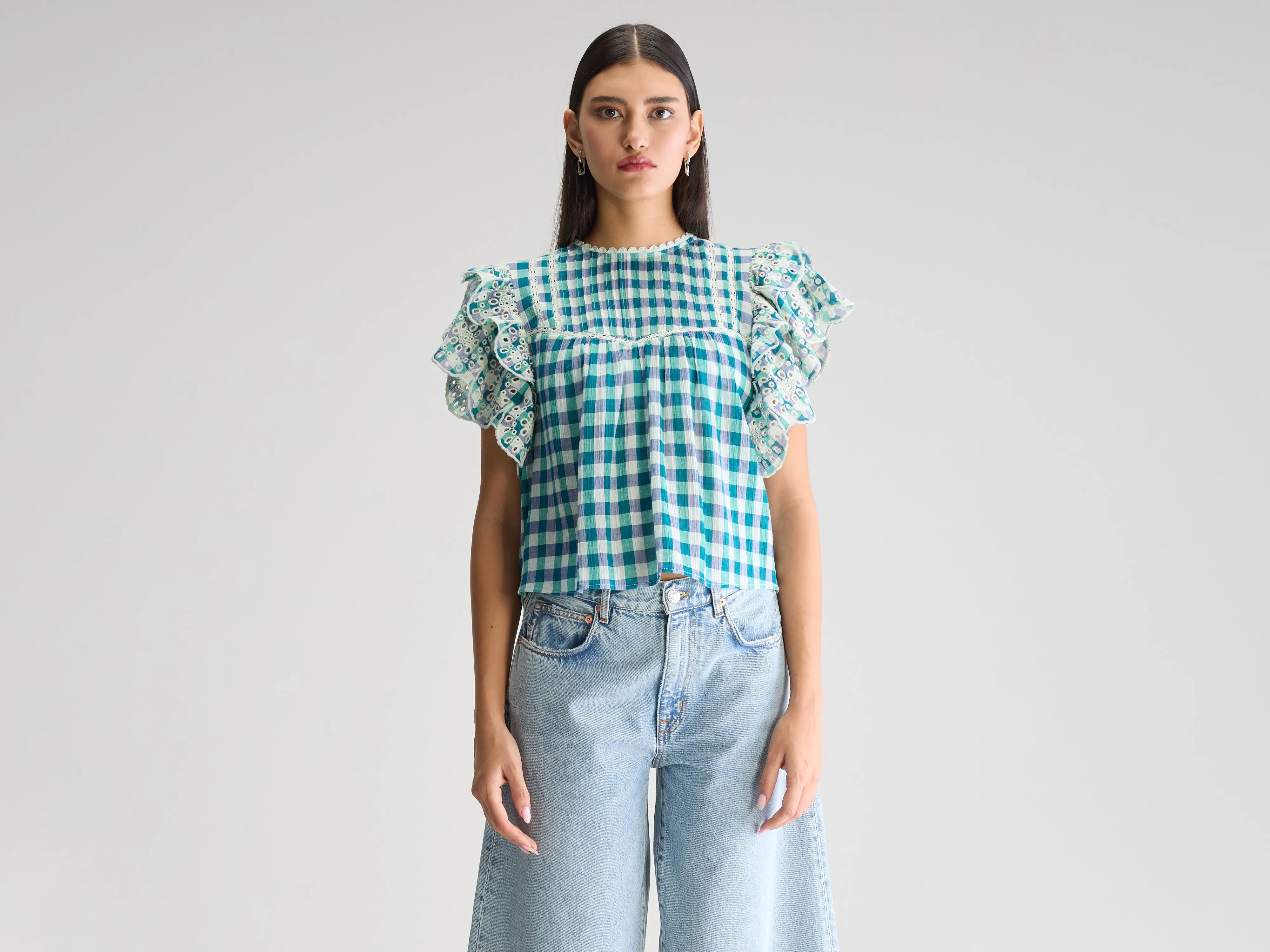 Hudalla embroidered blouse (251 / W / CHECK A)