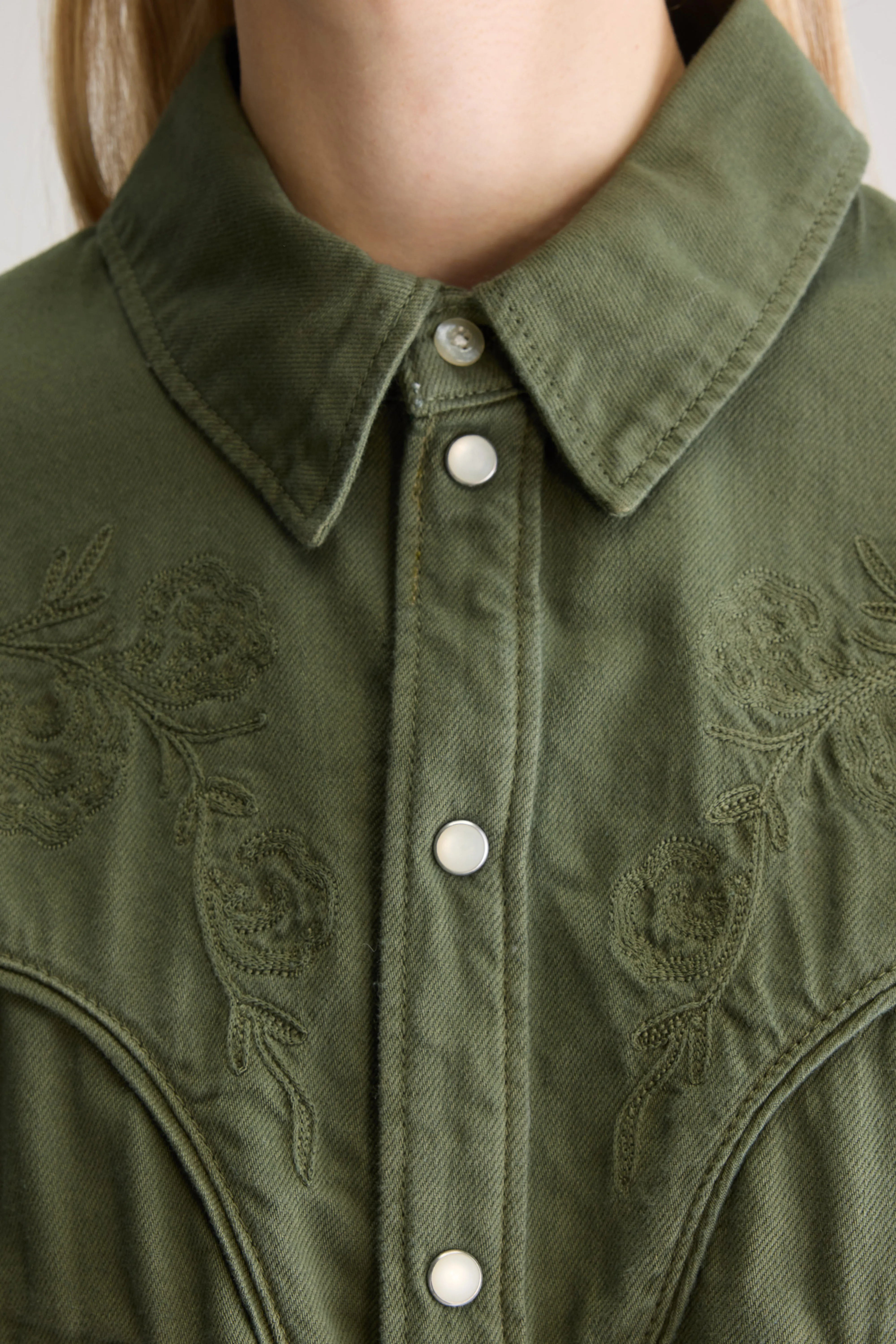 Polaris Cropped Denim Shirt - Dusty olive For Women | Bellerose
