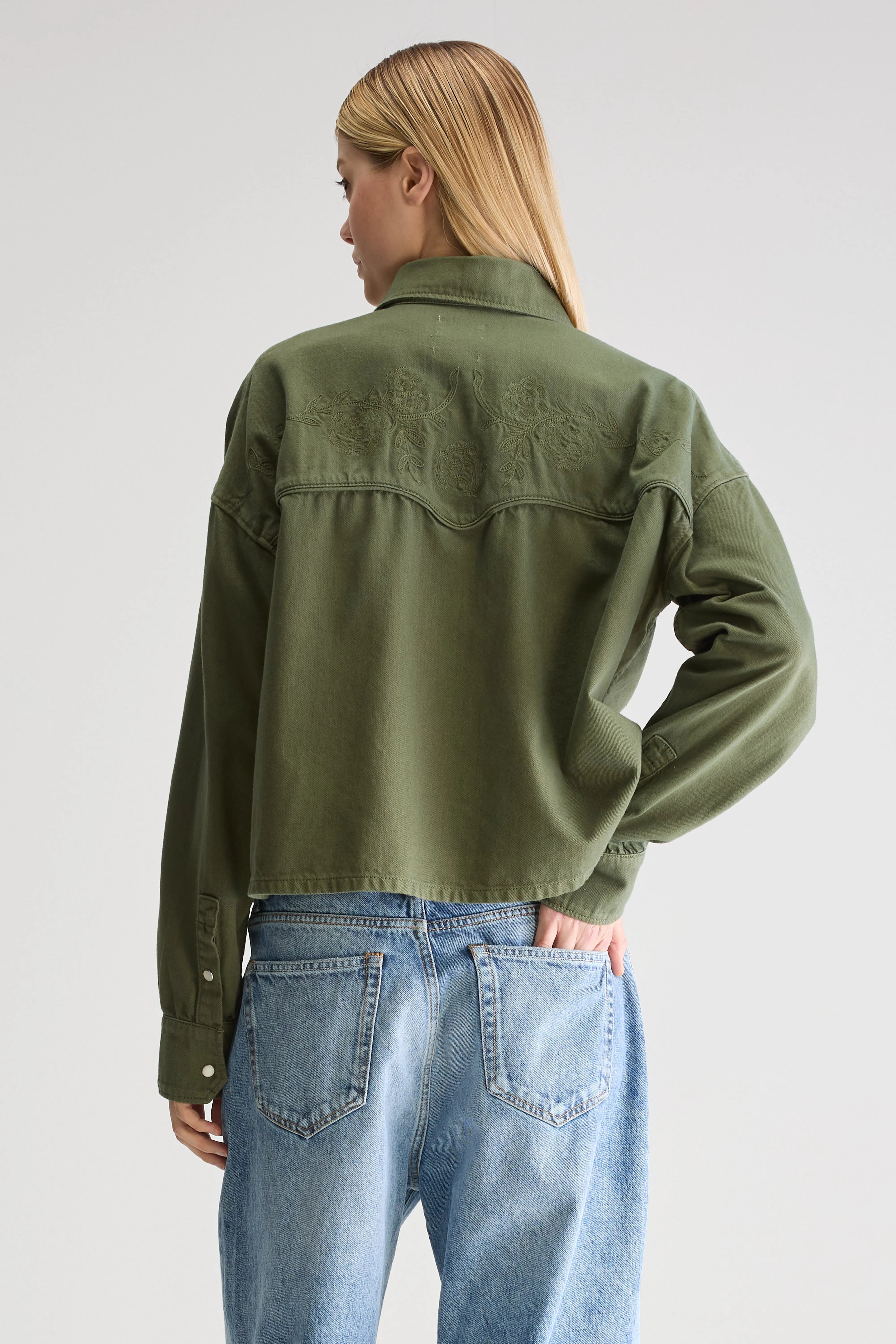 Polaris Cropped Denim Shirt - Dusty olive For Women | Bellerose