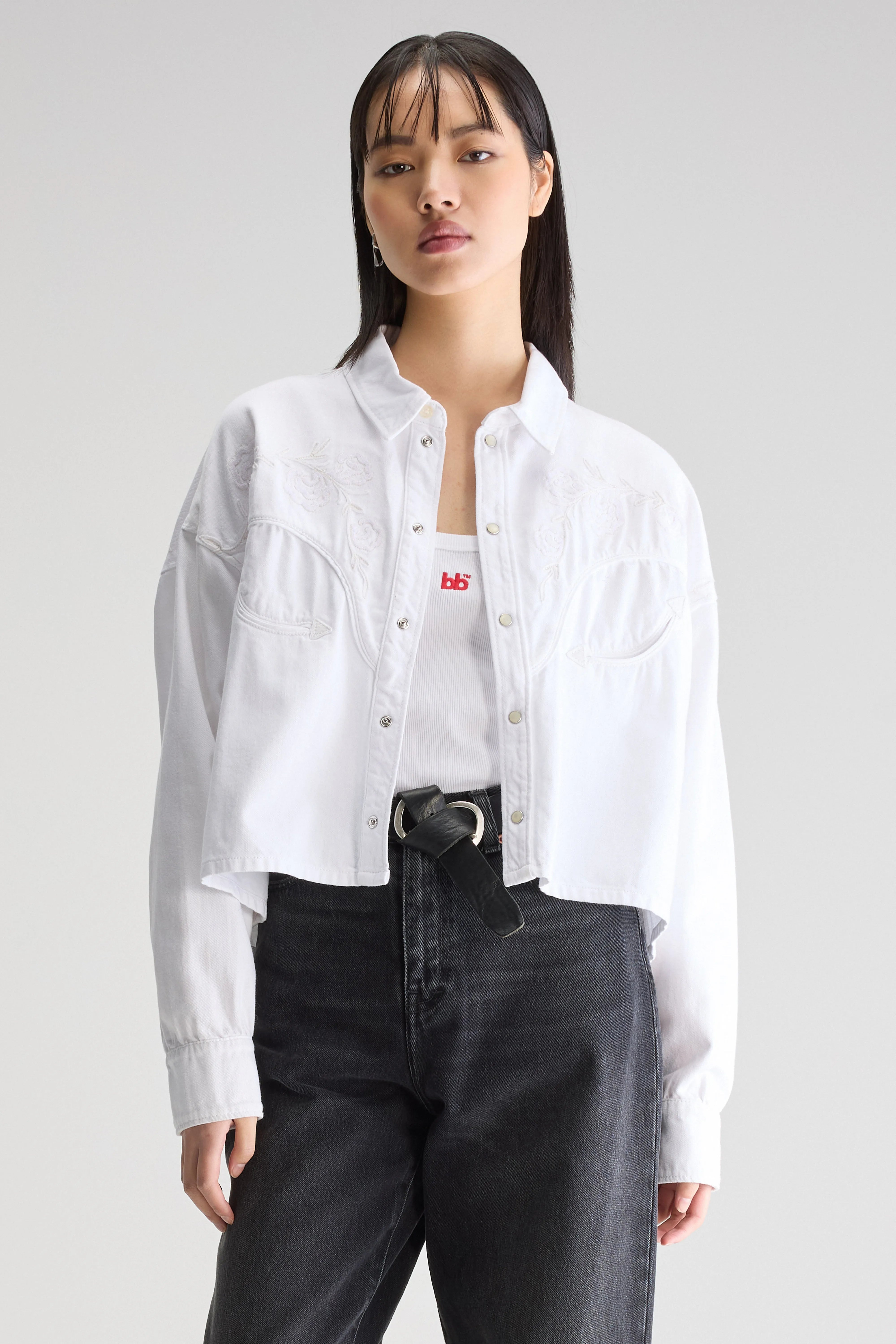 Polaris Cropped Denim Shirt - White For Women | Bellerose