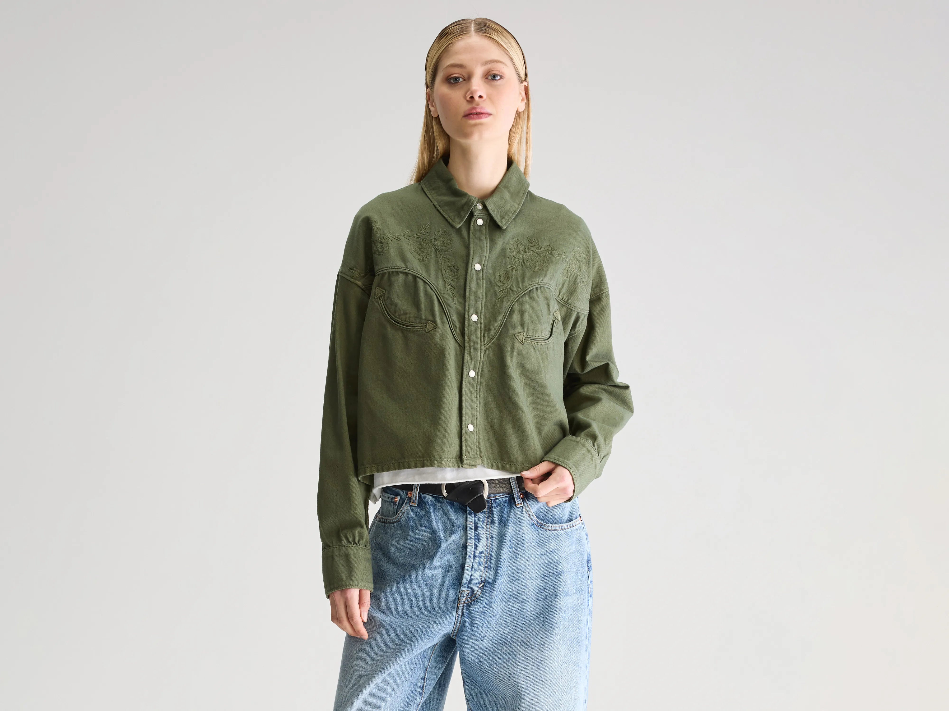 Polaris cropped denim shirt (251 / W / DUSTY OLIVE)