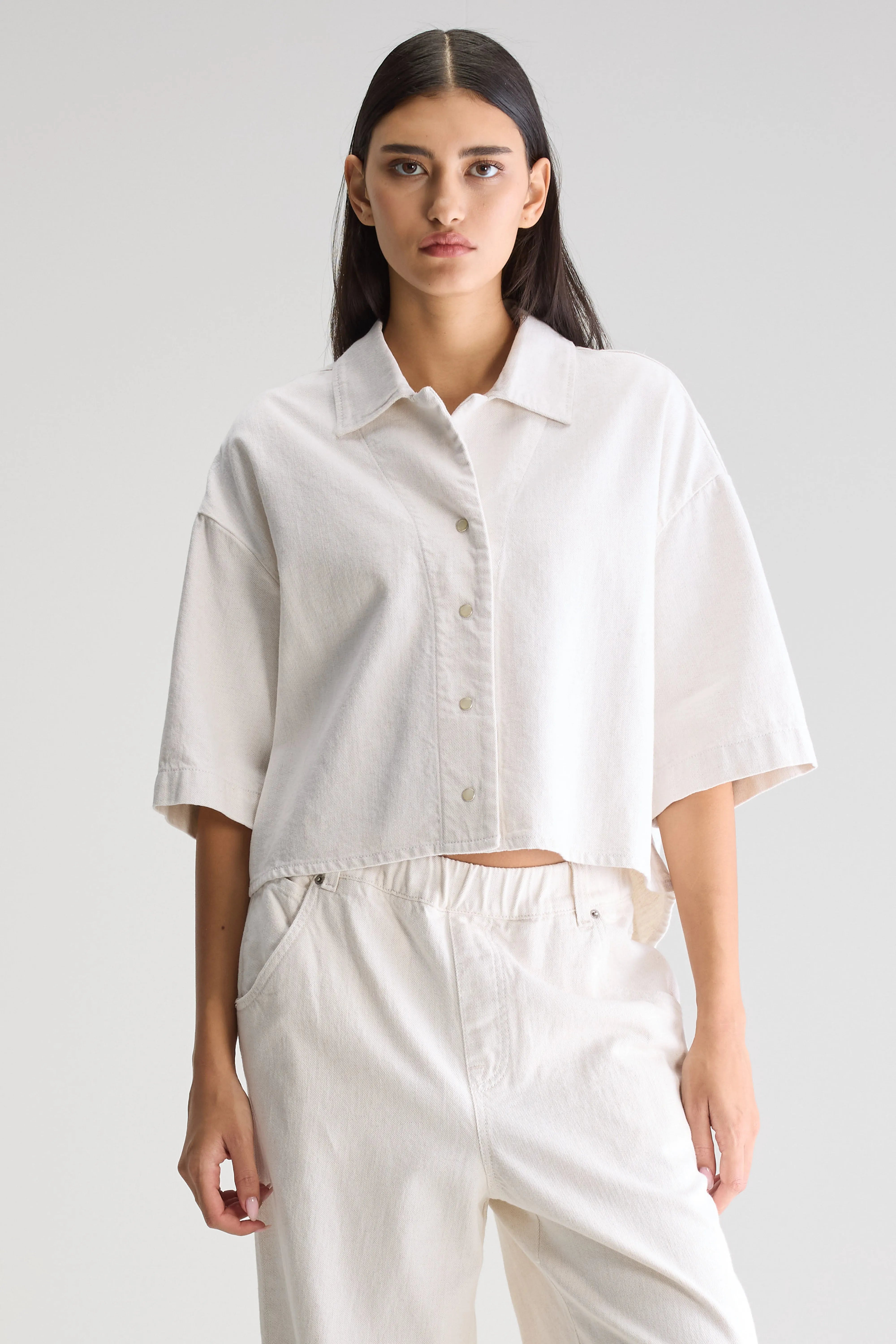 Pool Denim Cropped Shirt - Vintage white For Women | Bellerose