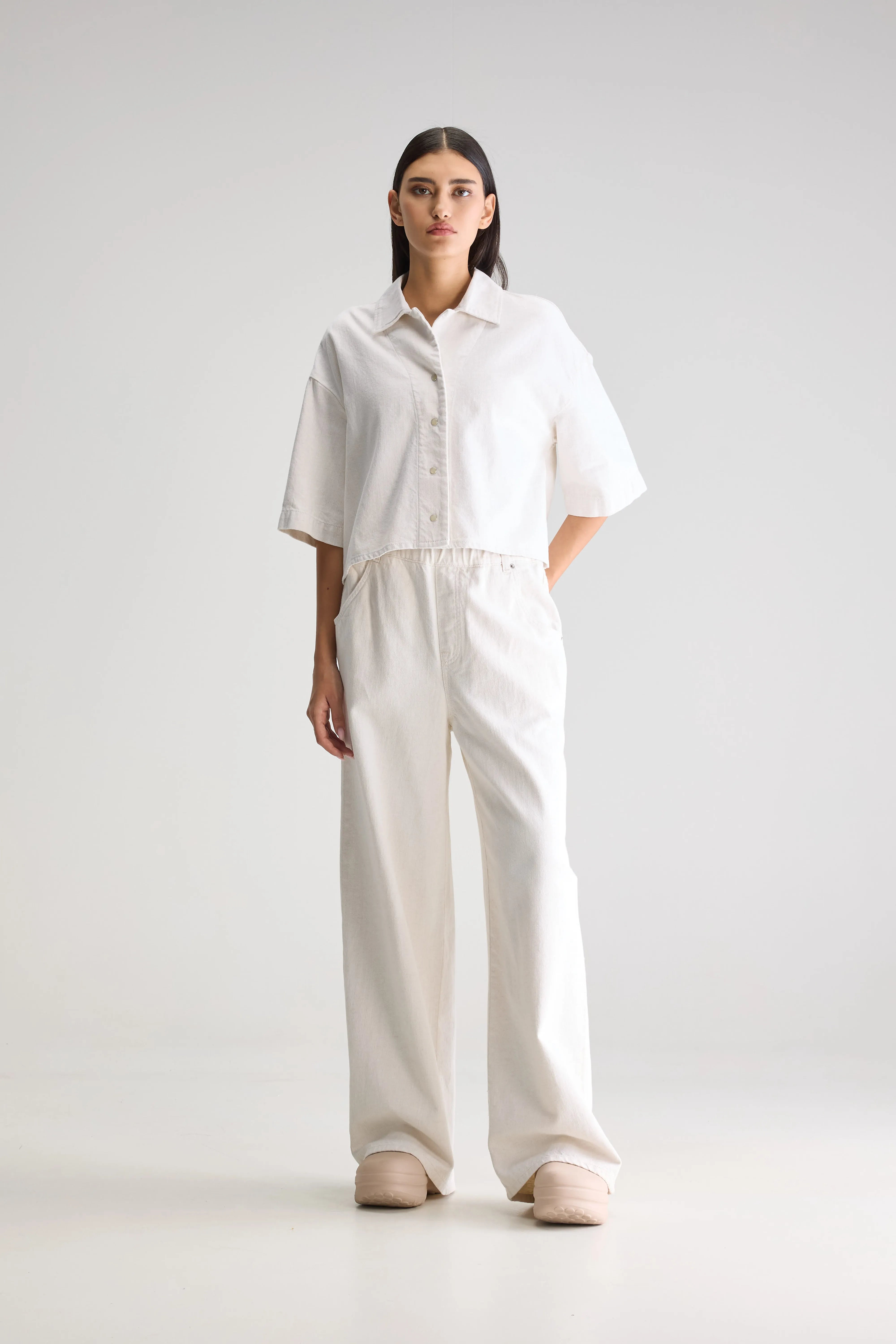 Pool Denim Cropped Shirt - Vintage white For Women | Bellerose