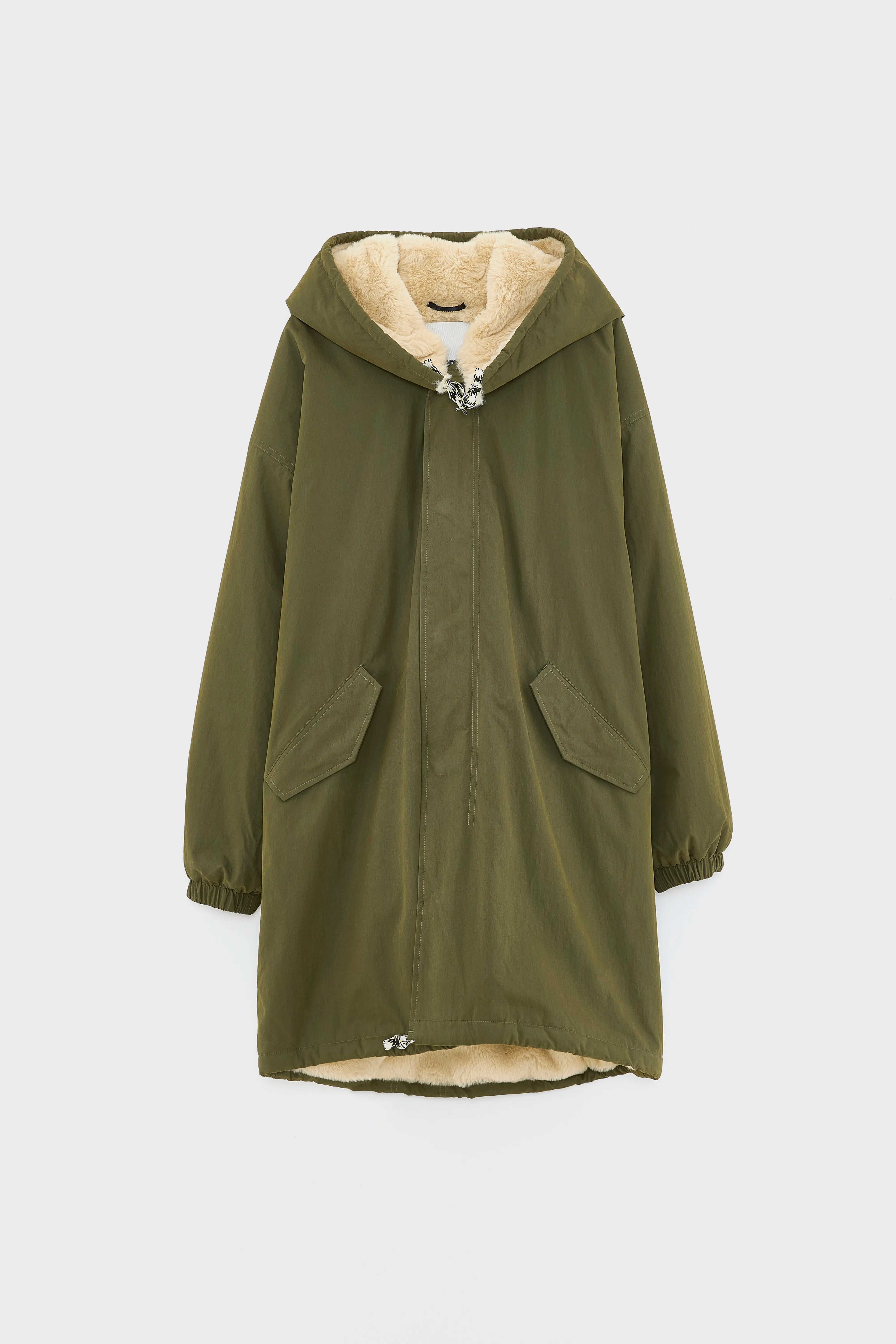 Oversized olive green parka with faux-fur lining for women | Bellerose