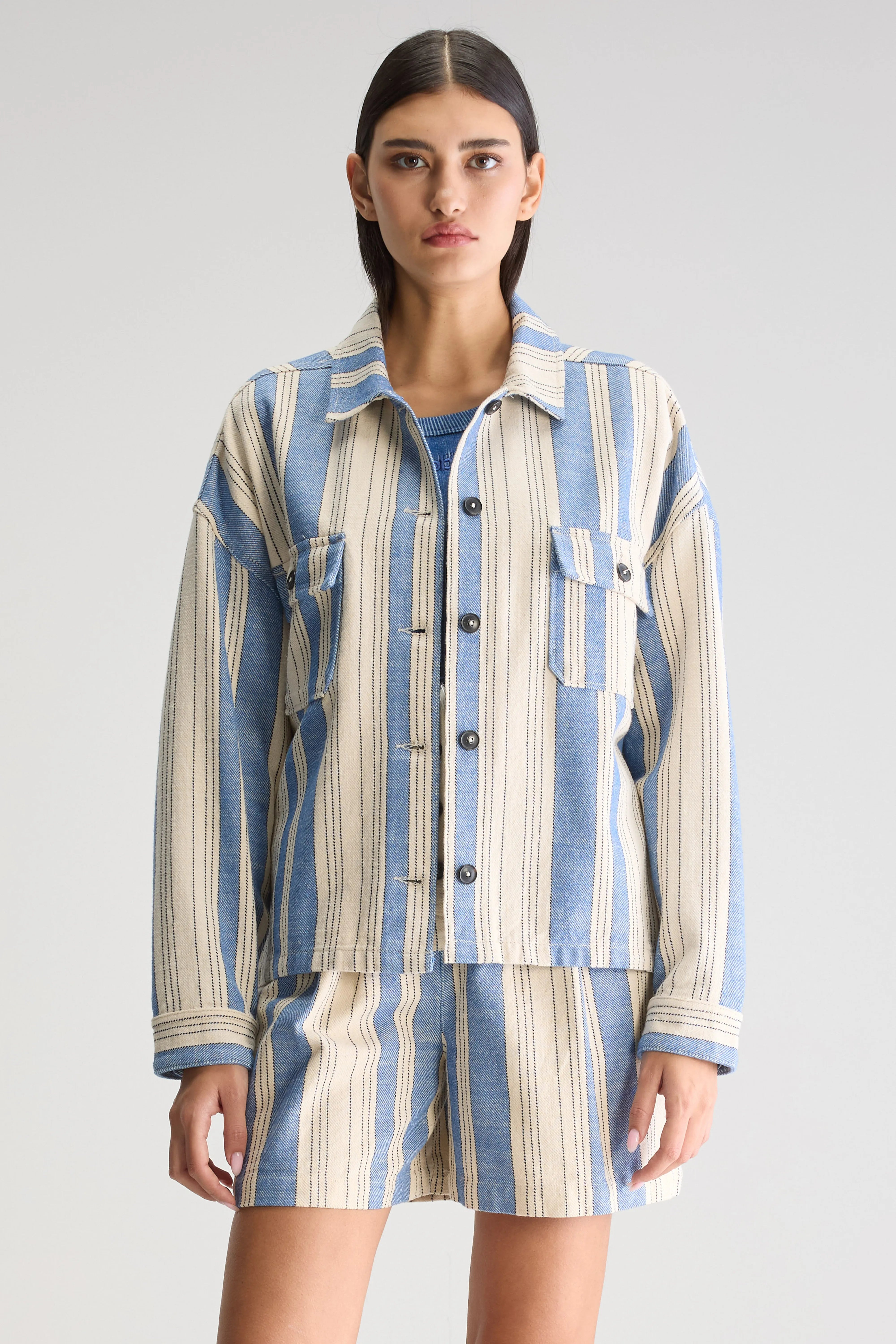 Parrish Relaxed Overshirt - Iris bloom / Shell For Women | Bellerose