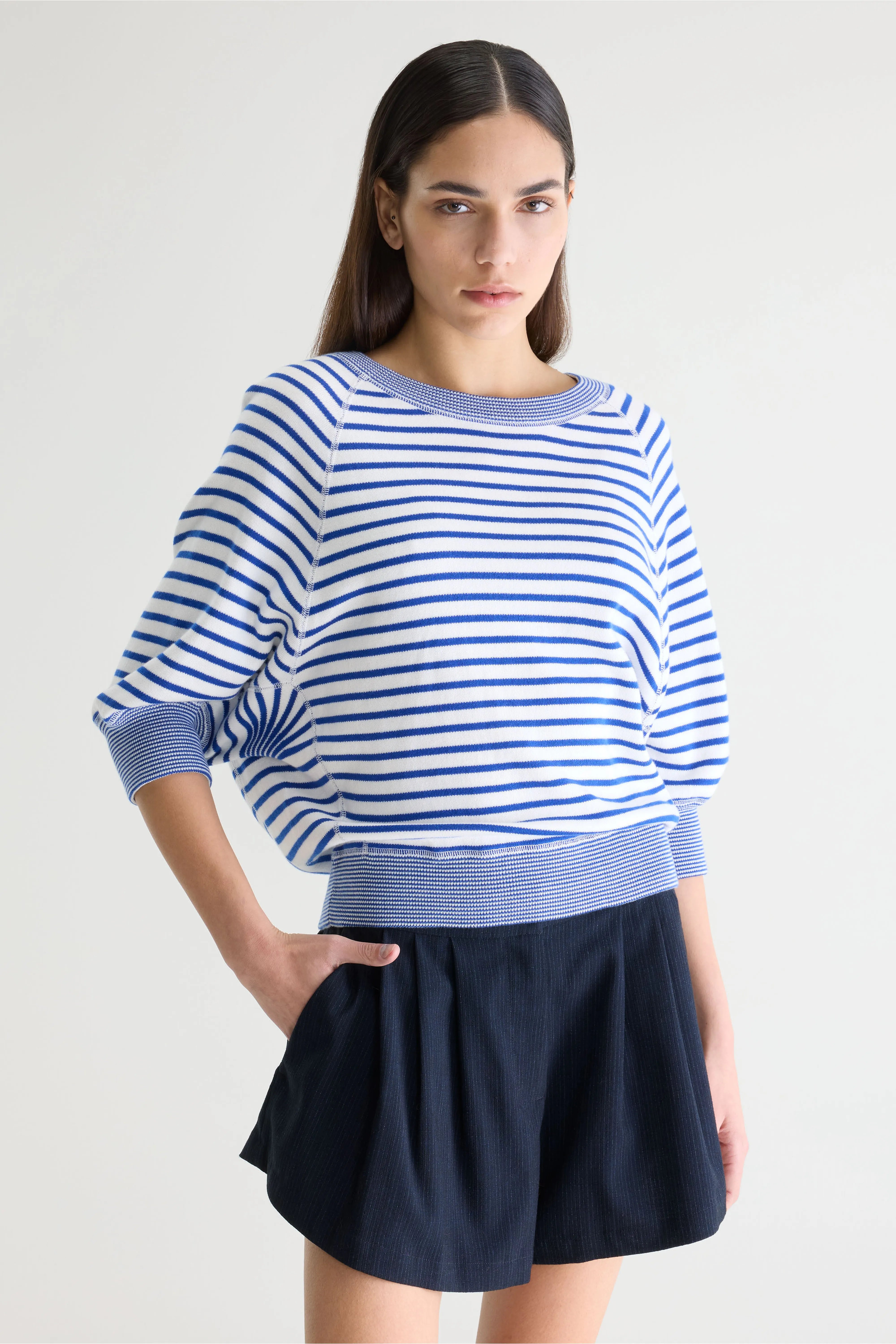 Pull Col Rond À Rayures Bleues Anglet - Gitane / Vintage white Pour Femme | Bellerose