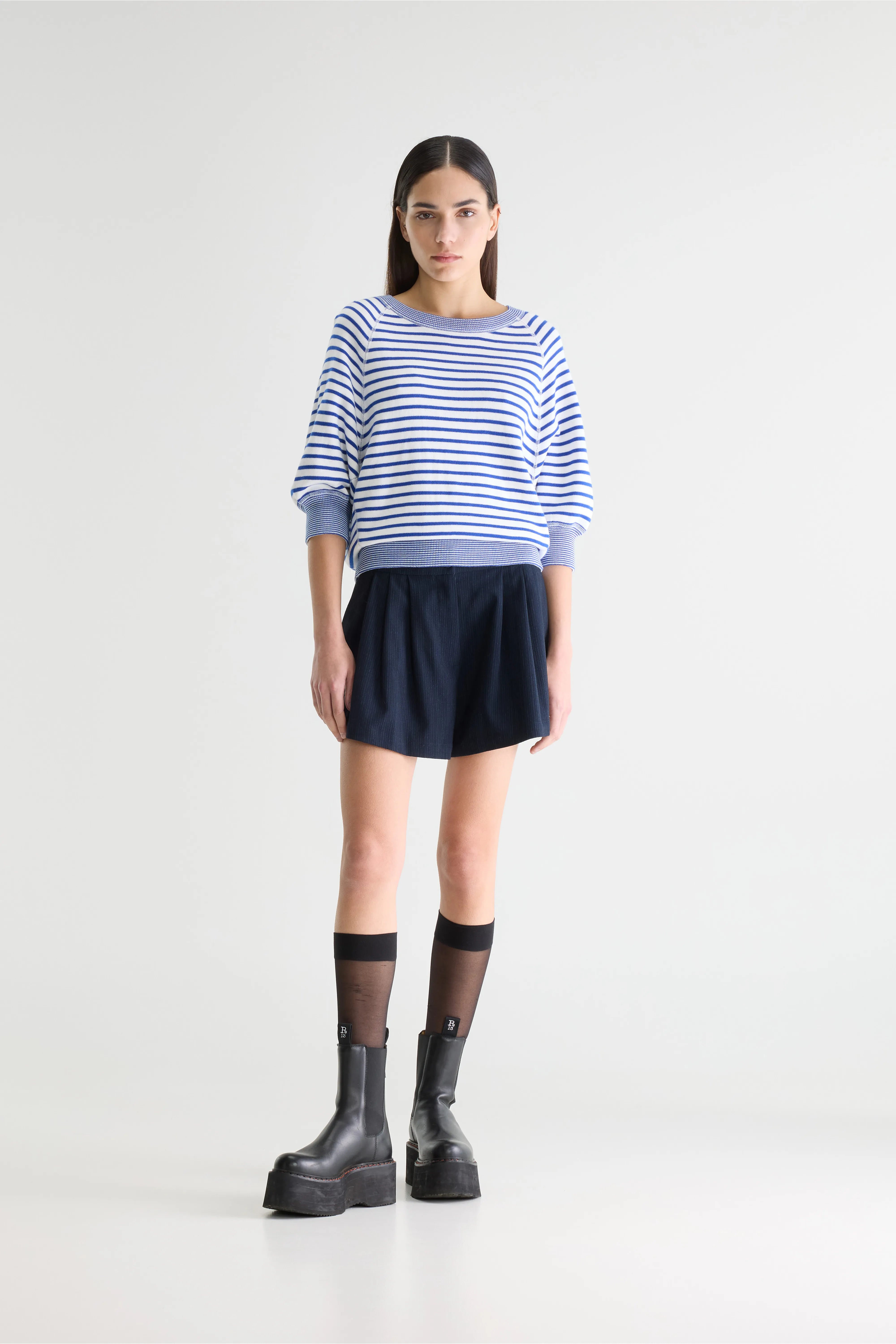 Pull Col Rond À Rayures Bleues Anglet - Gitane / Vintage white Pour Femme | Bellerose