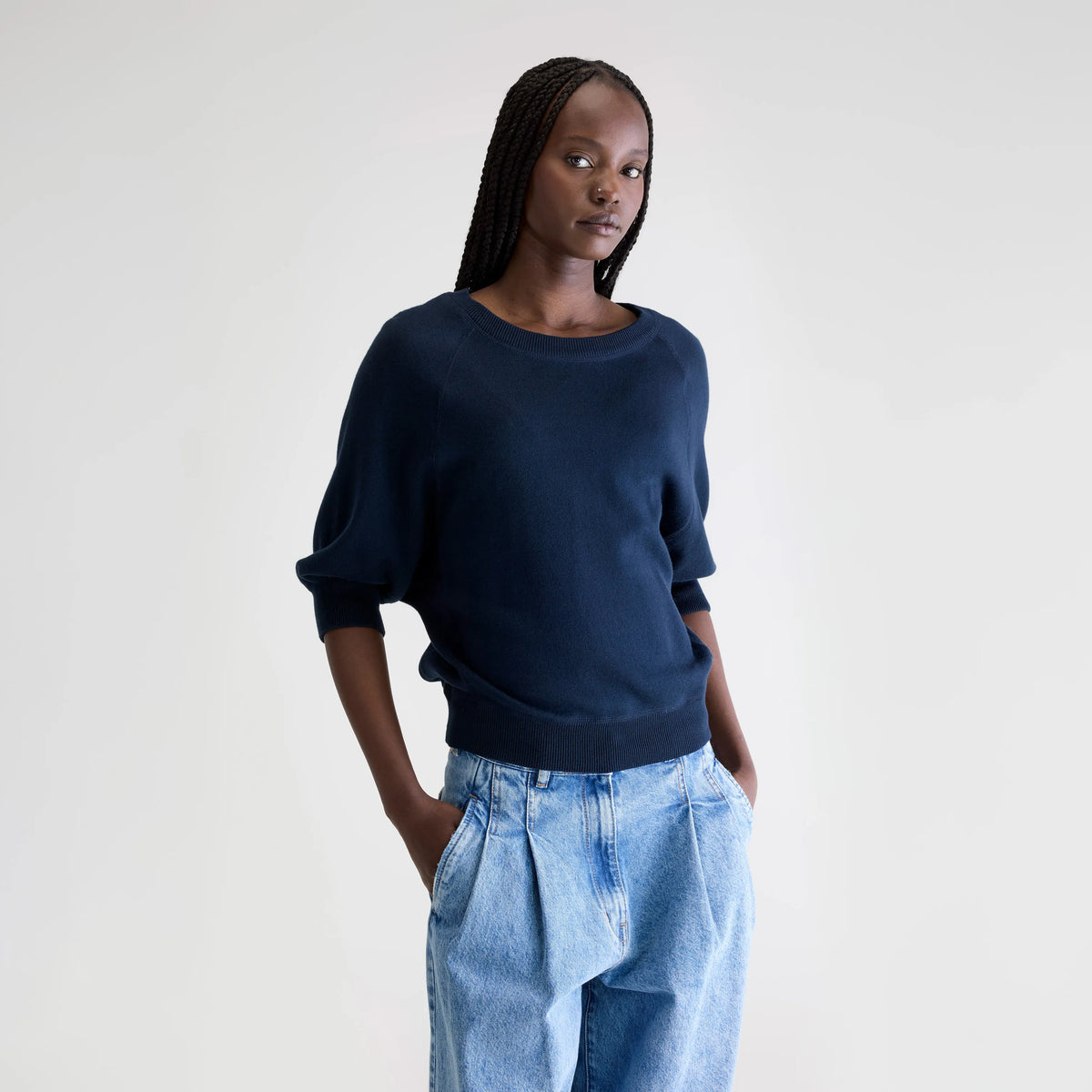 ★MAINBOOTH★Traveler Oversized Sweater(NAVY)★正規品/人気 Crew-neck sweater in navy blue for women | Bellerose