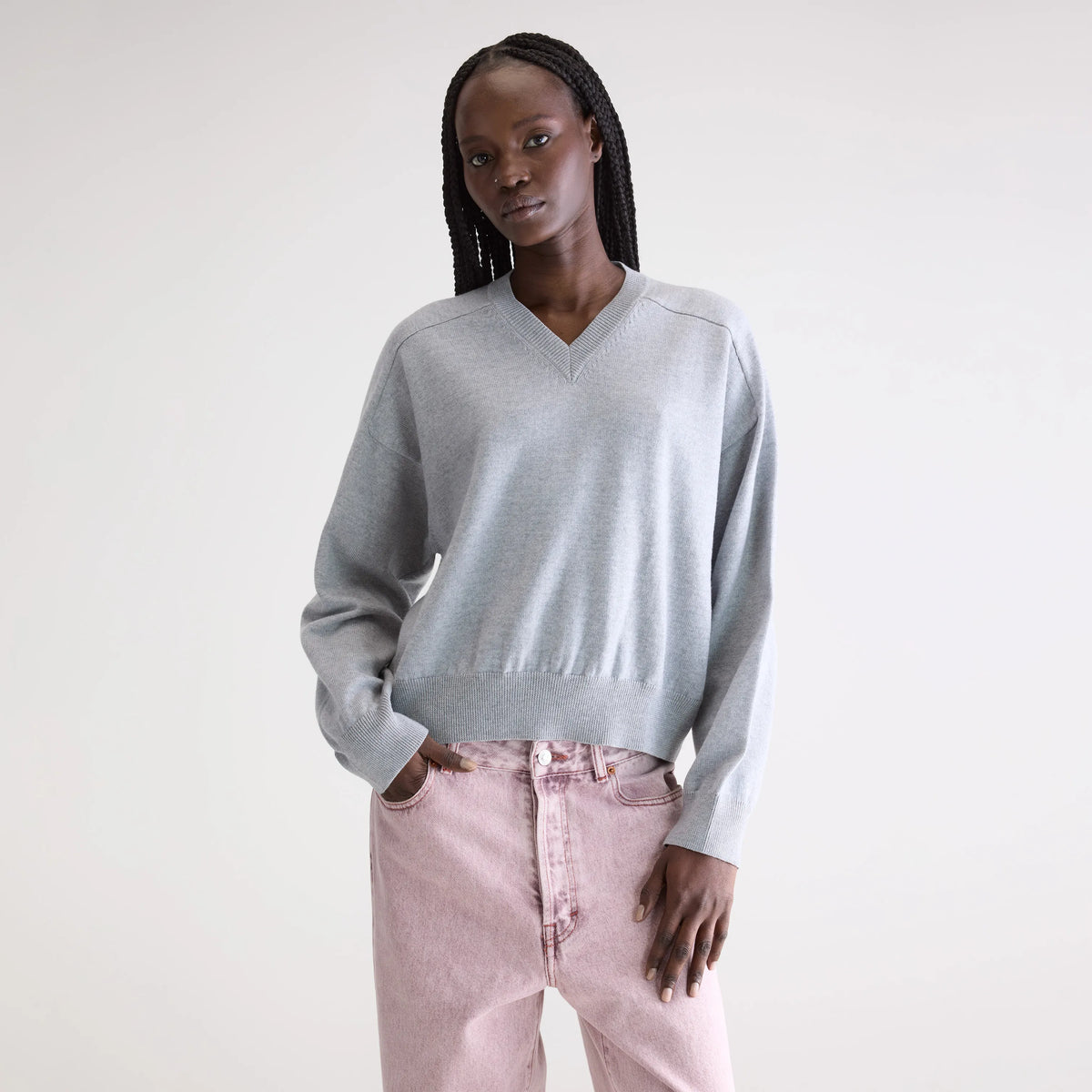 【YOURNUS】Haku Damage V-Neck Knit Gakor v-neck sweater (251 / W / H. GREY)