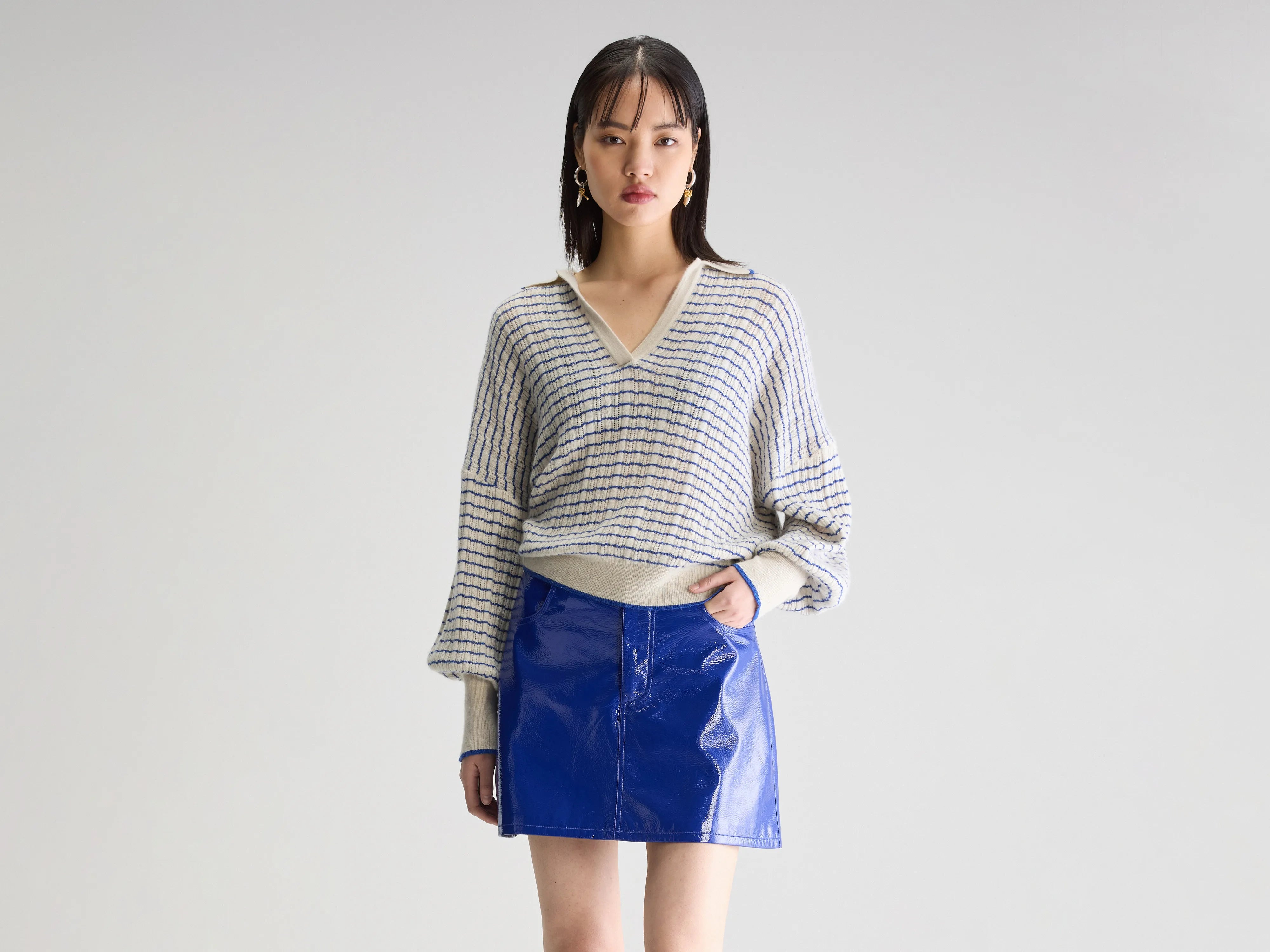 Aummi polo-collar sweater (251 / W / STRIPE A)