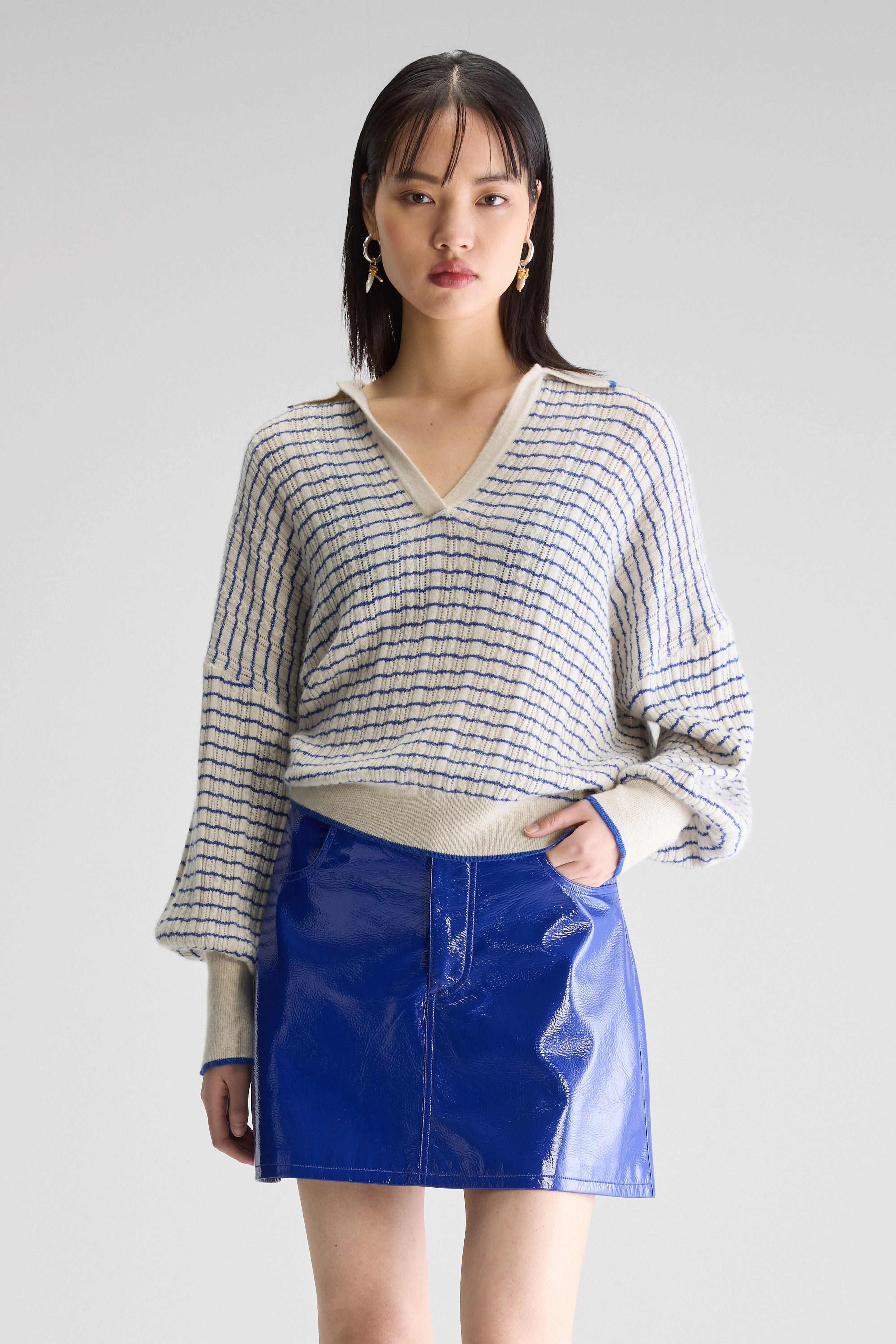 Aummi Polo-collar Sweater - Calcaire / Lazuli For Women | Bellerose