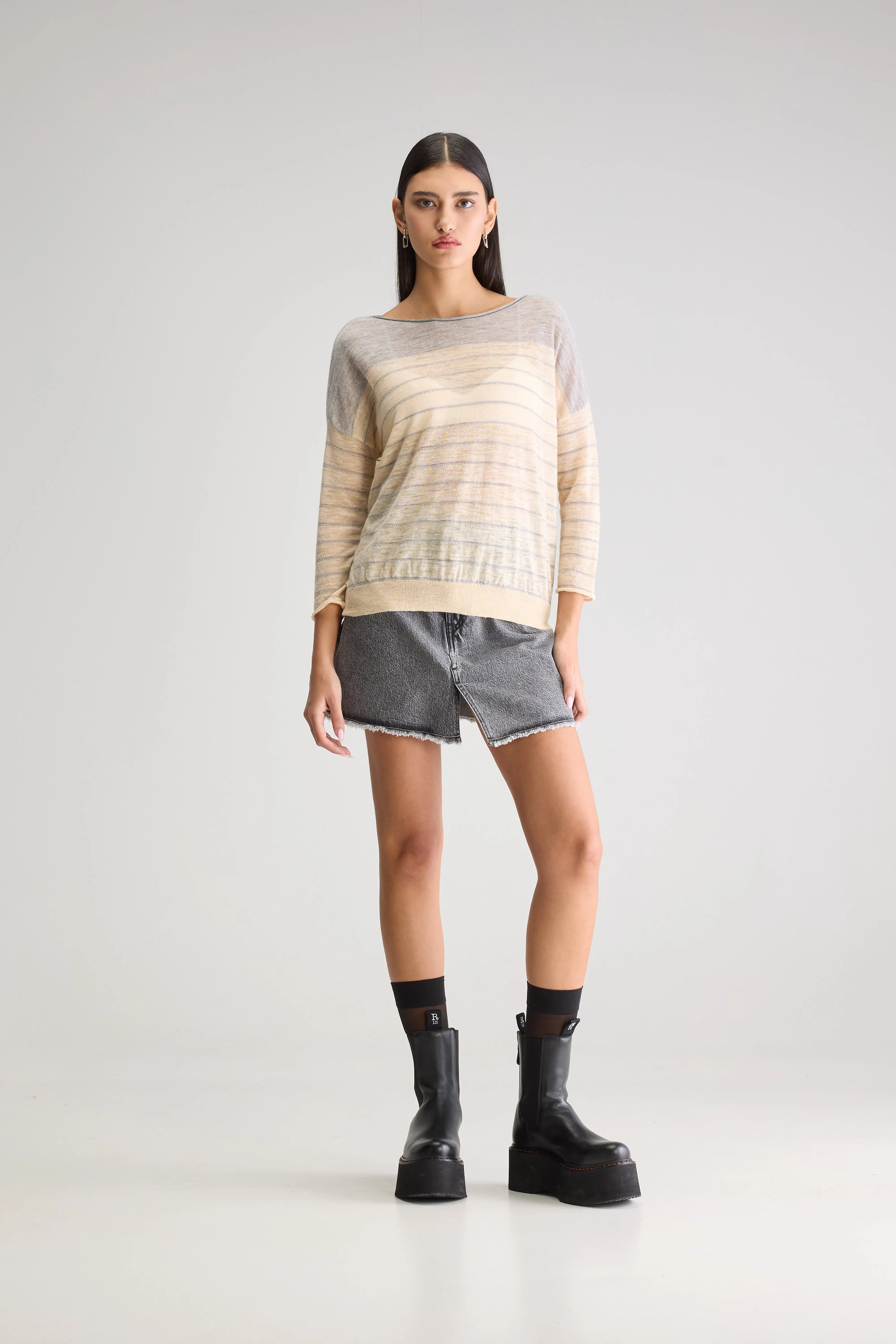 Neep Boat-neck Sweater - Fog / Ivory / Light grey For Women | Bellerose