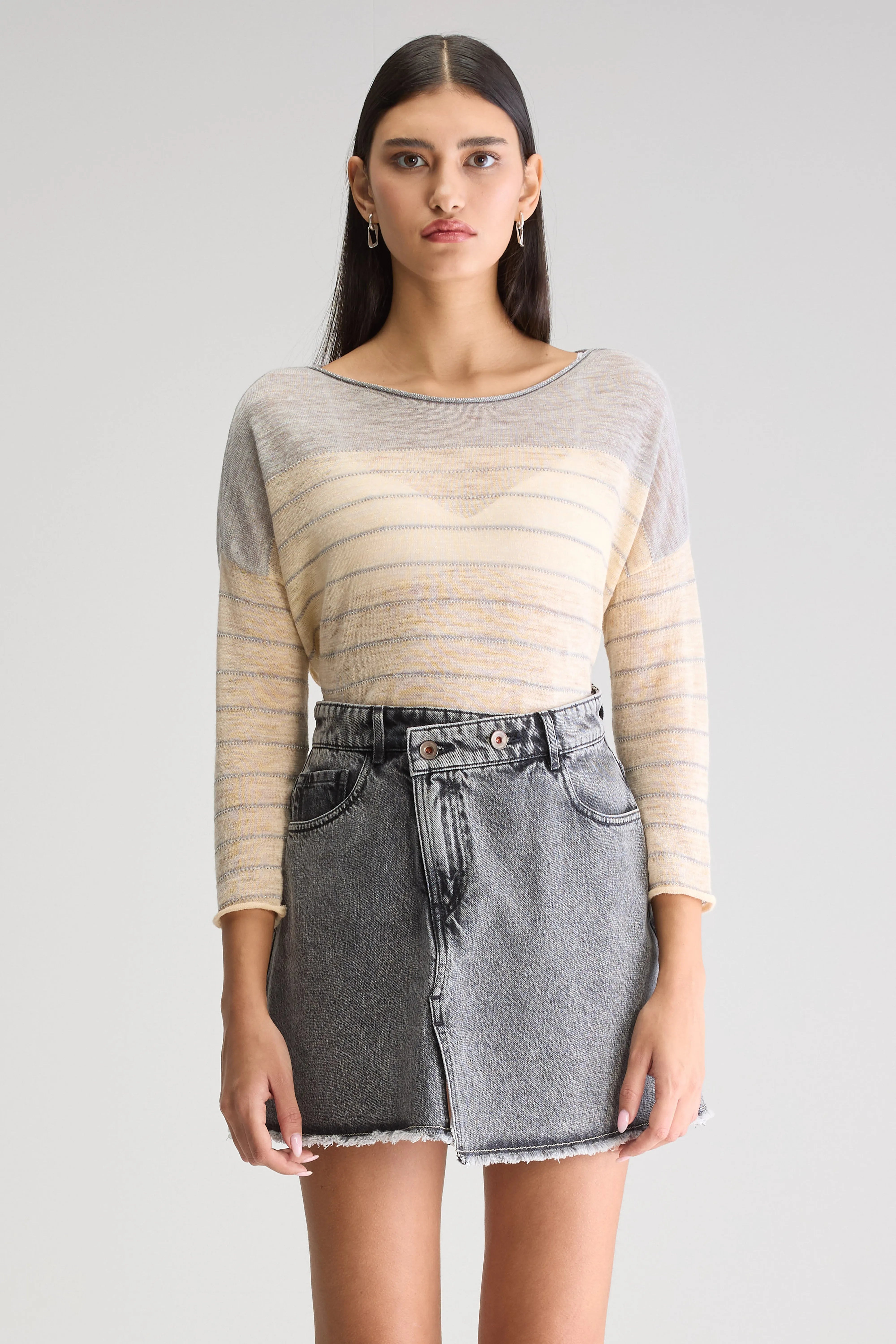 Neep boat-neck sweater (251 / W / STRIPE A)