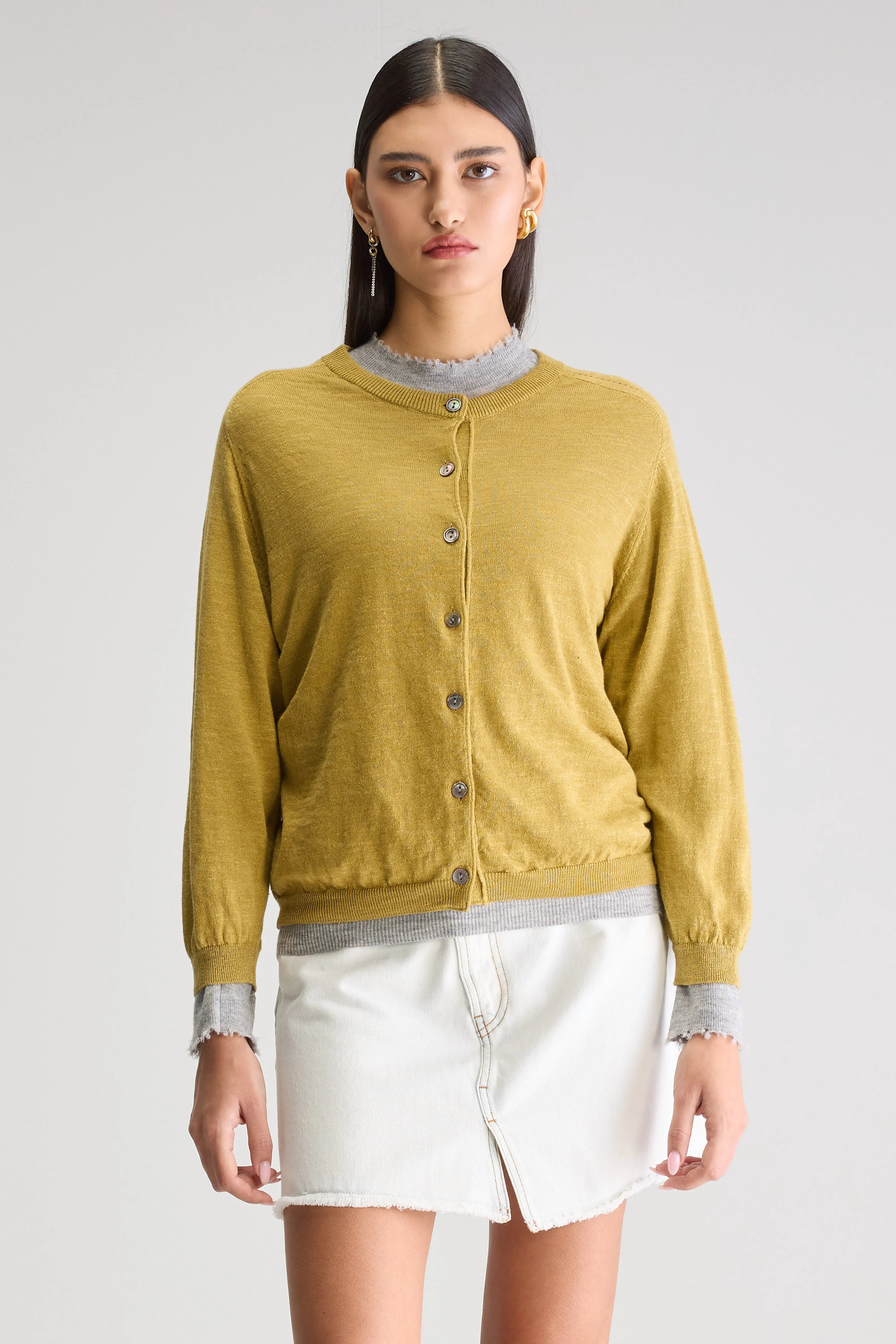 Neeta Classic Cardigan - Antique gold For Women | Bellerose