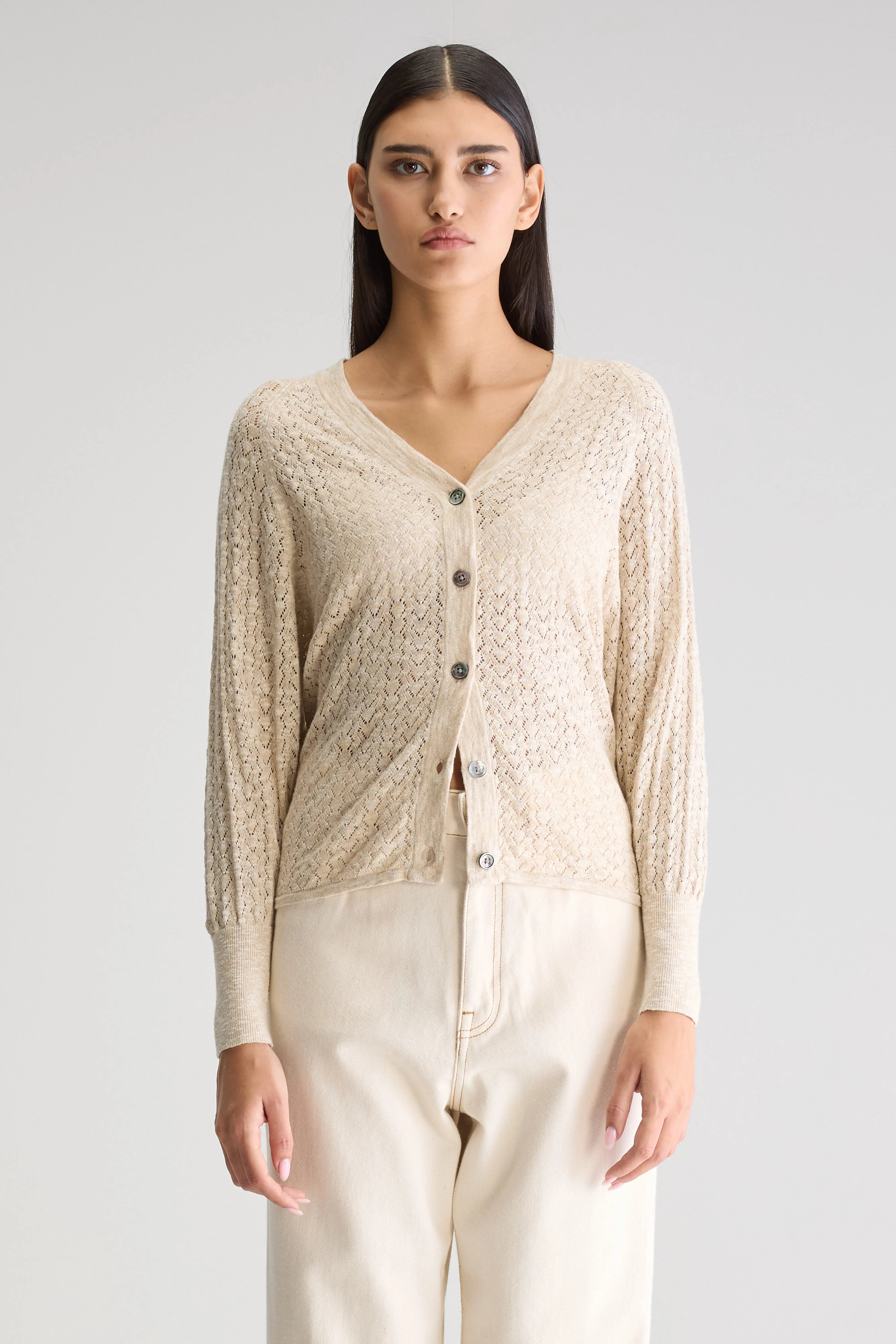 Cardigan Col V Attin - Beige melange Pour Femme | Bellerose