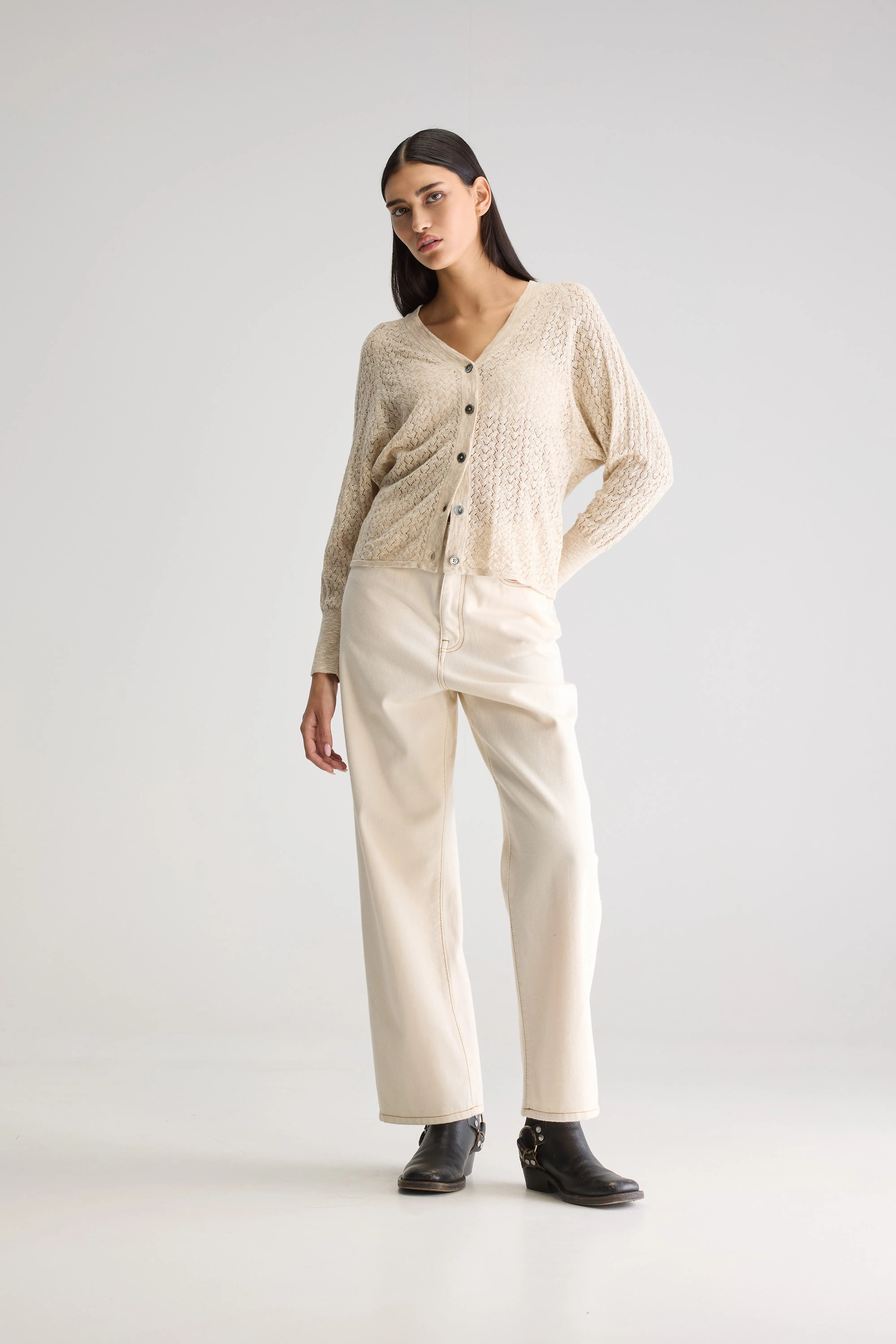 Cardigan Col V Attin - Beige melange Pour Femme | Bellerose