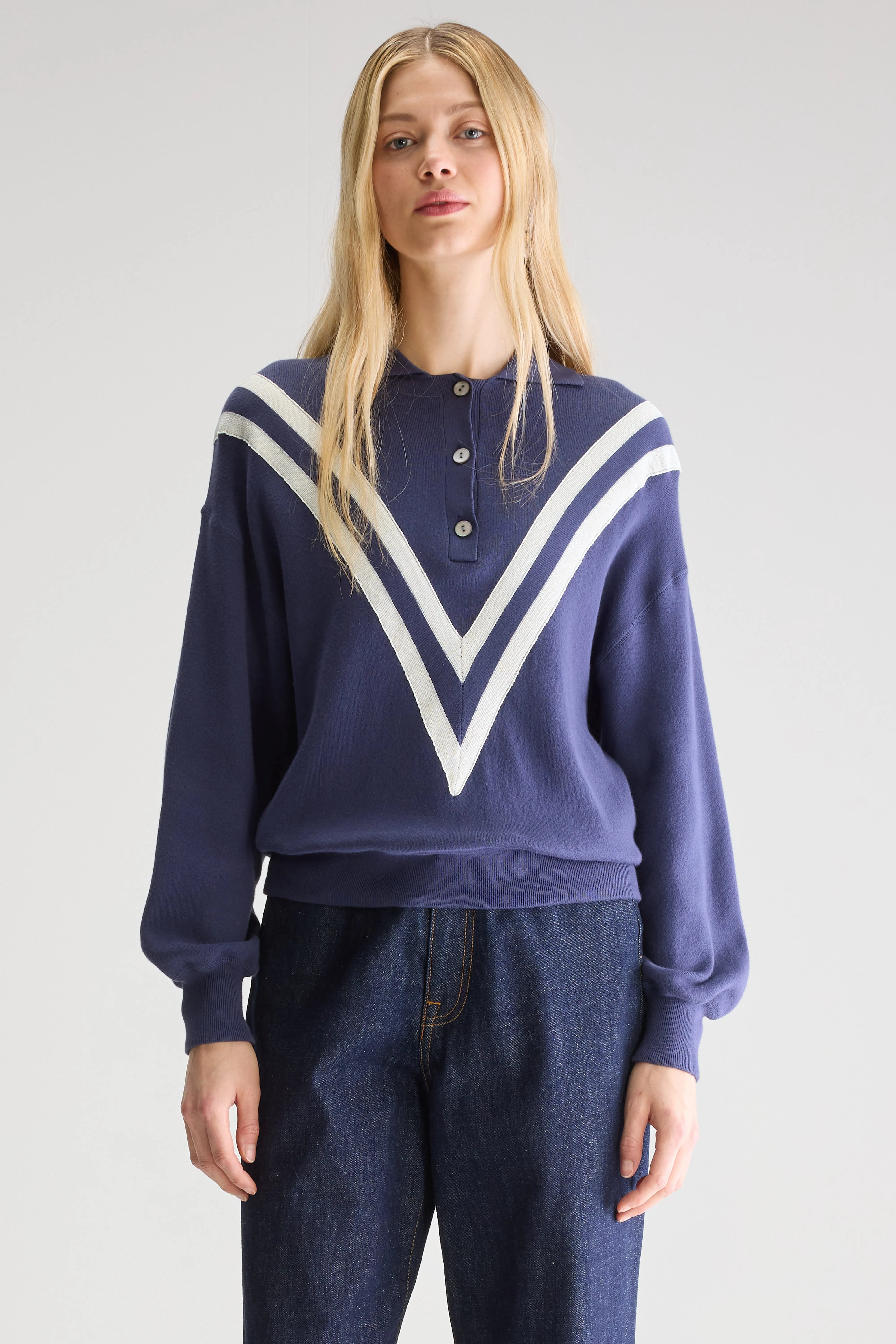 Pull Col Polo Angvel - Blue nights / Natural Pour Femme | Bellerose