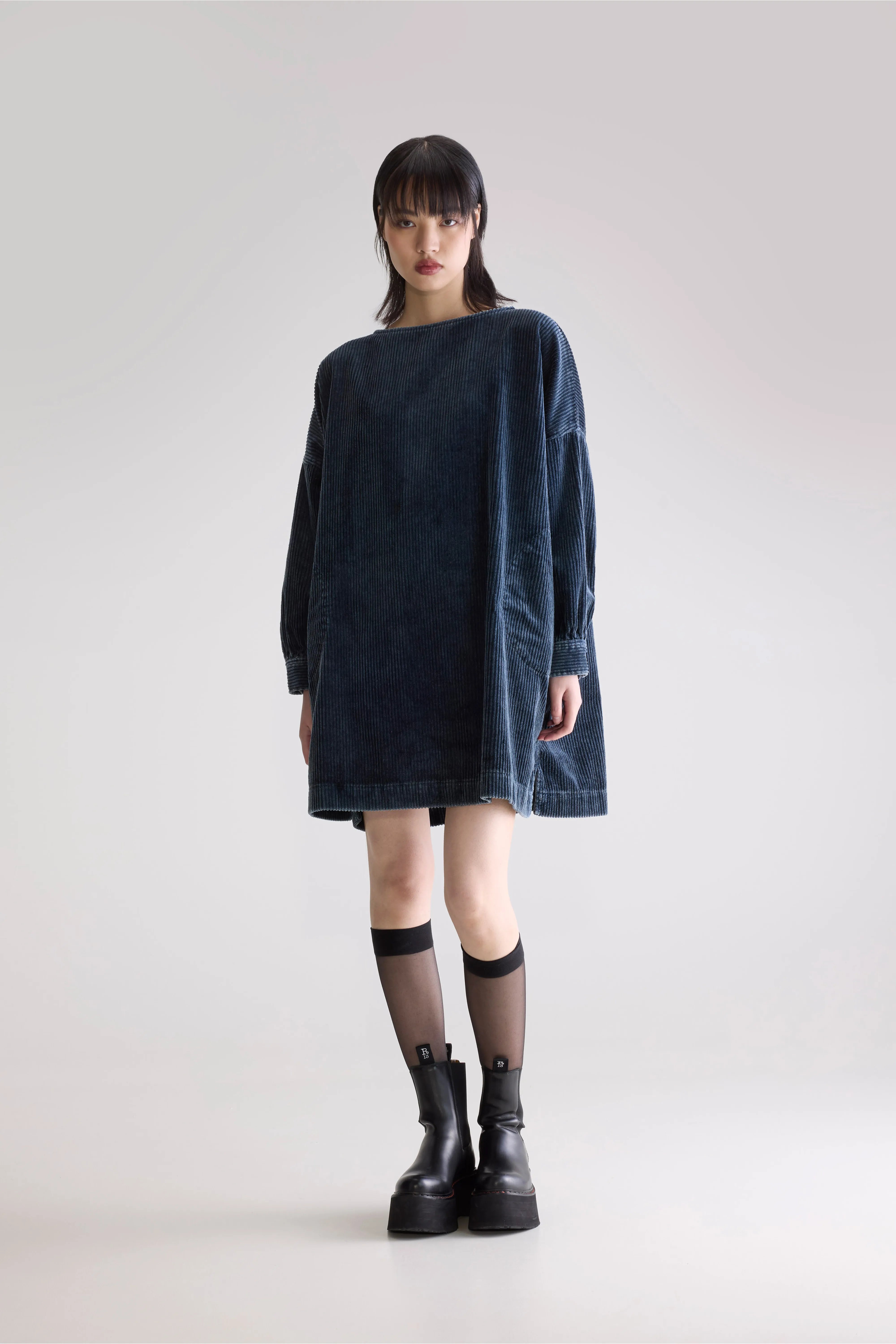 Past Wijde Corduroy Jurk - Black blue Voor Dames | Bellerose