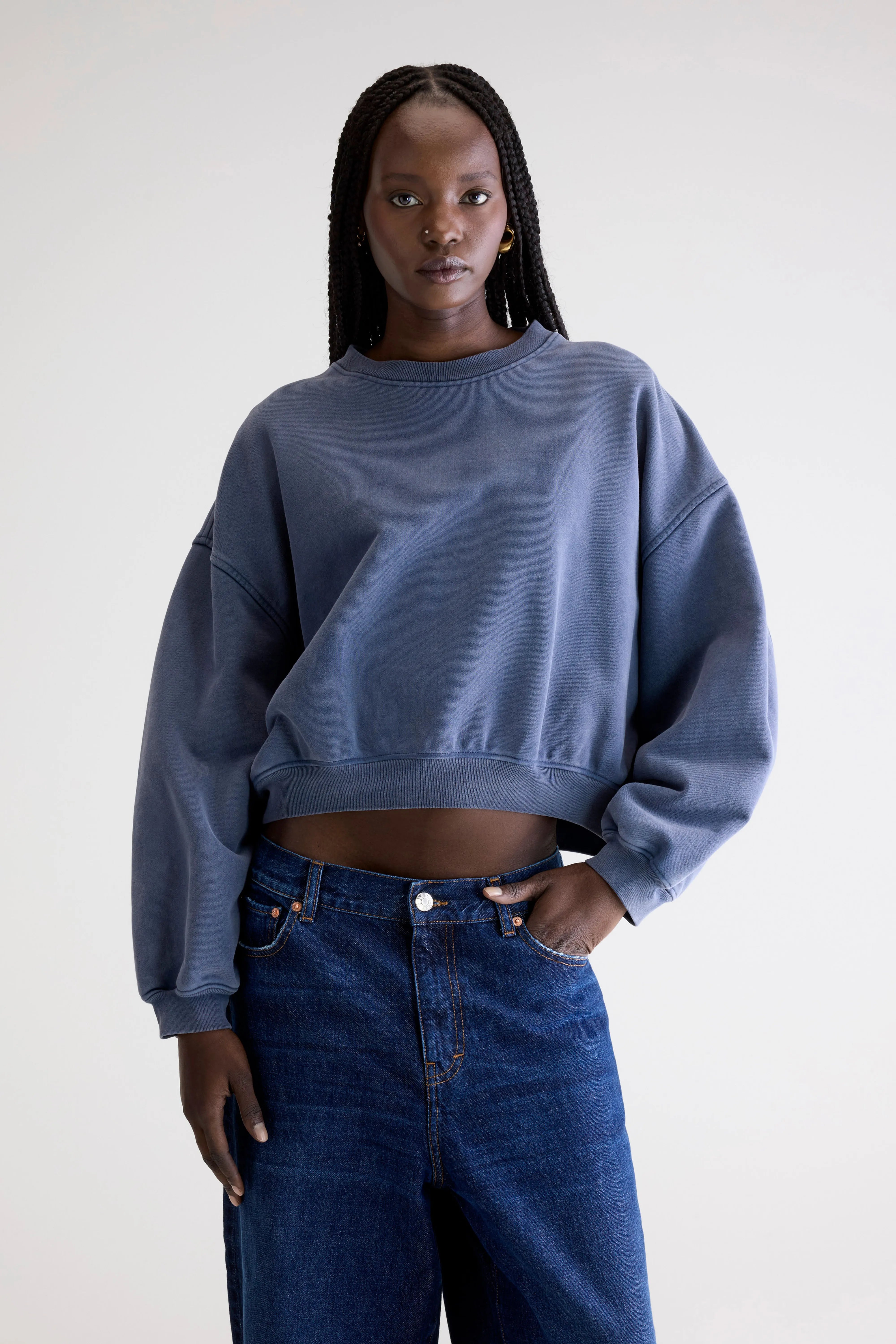 Fancy Cropped Crewneck Sweatshirt - Blues For Women | Bellerose