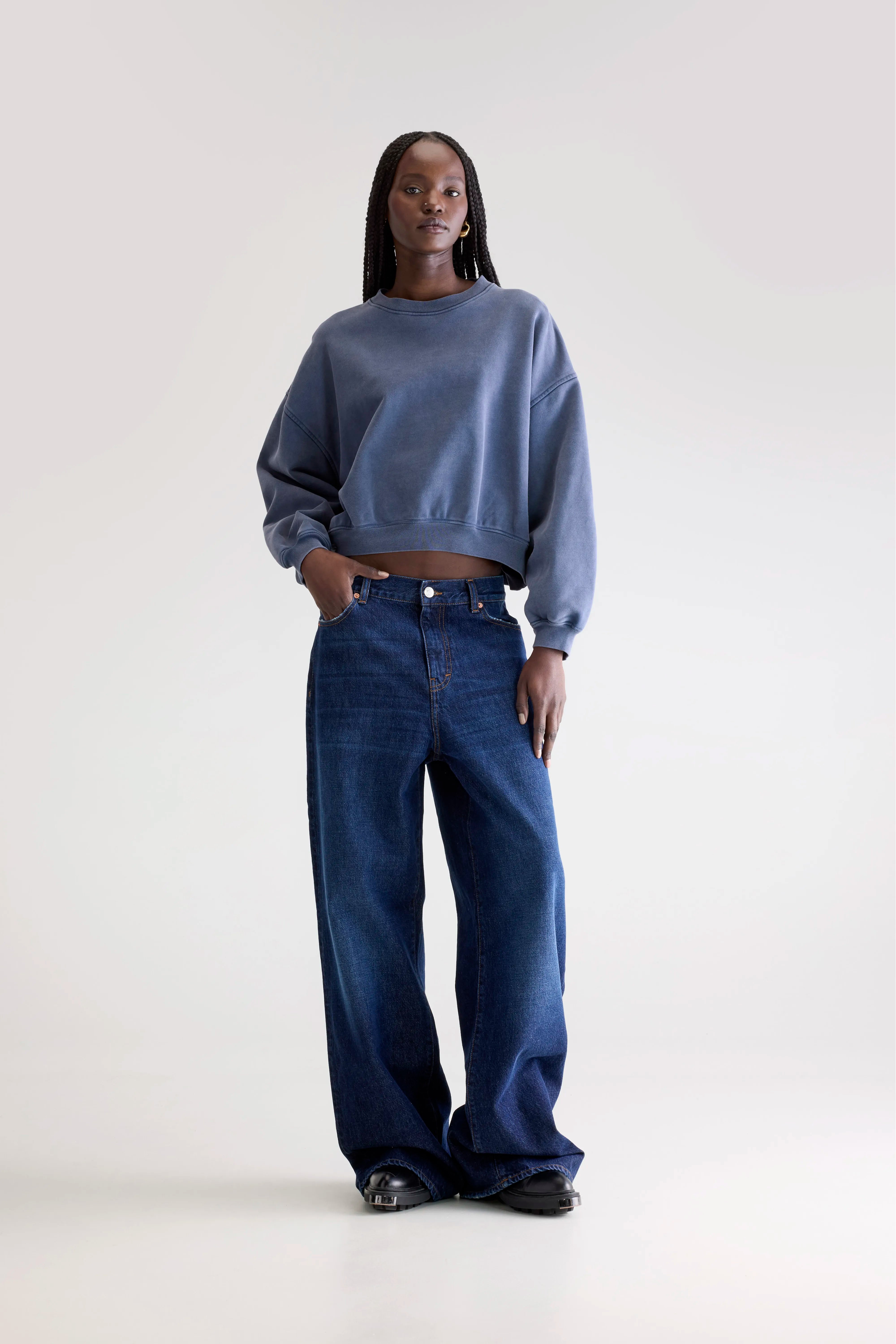 Fancy Cropped Crewneck Sweatshirt - Blues For Women | Bellerose