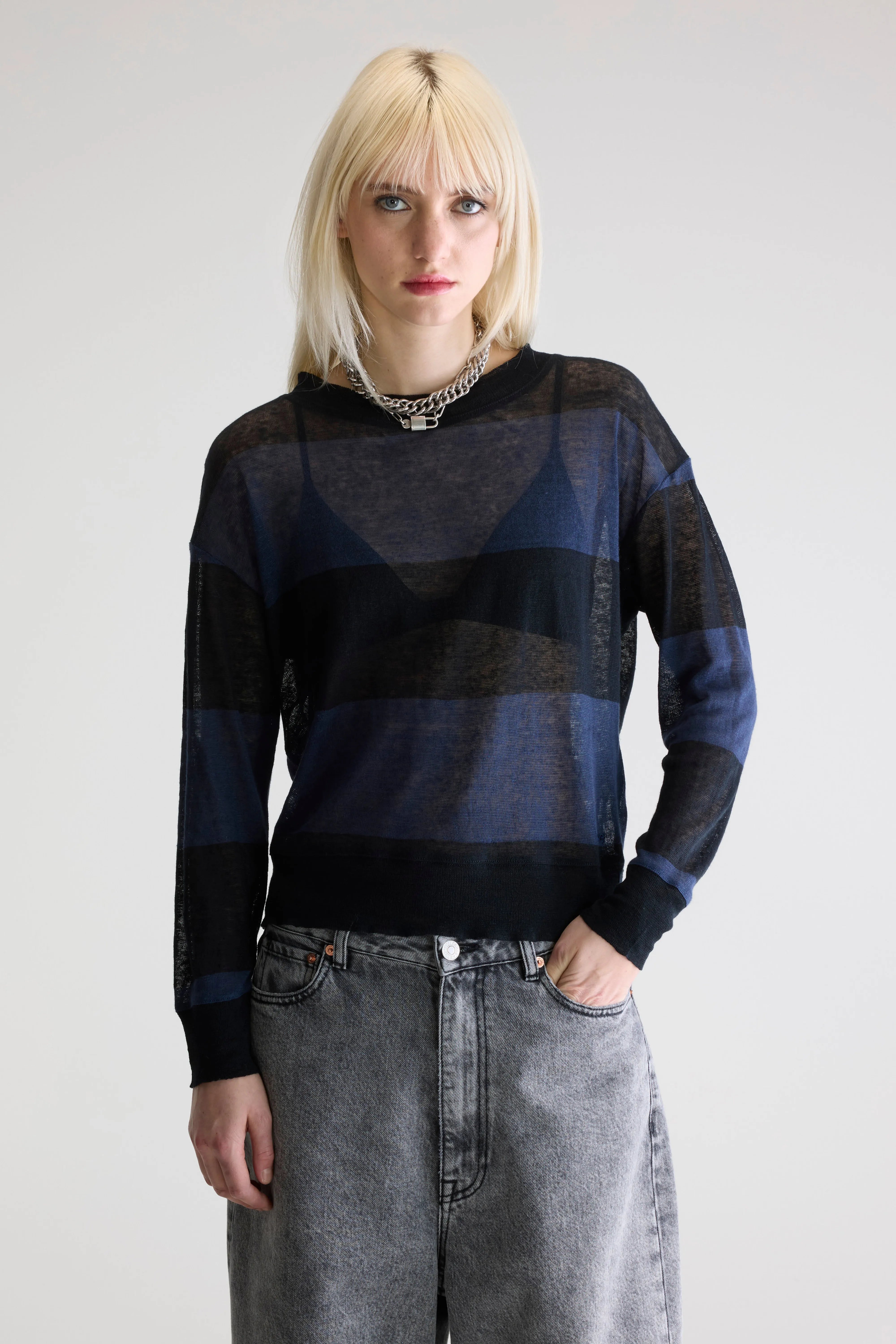 Senia Relaxed T-shirt - Blues / Off black For Women | Bellerose
