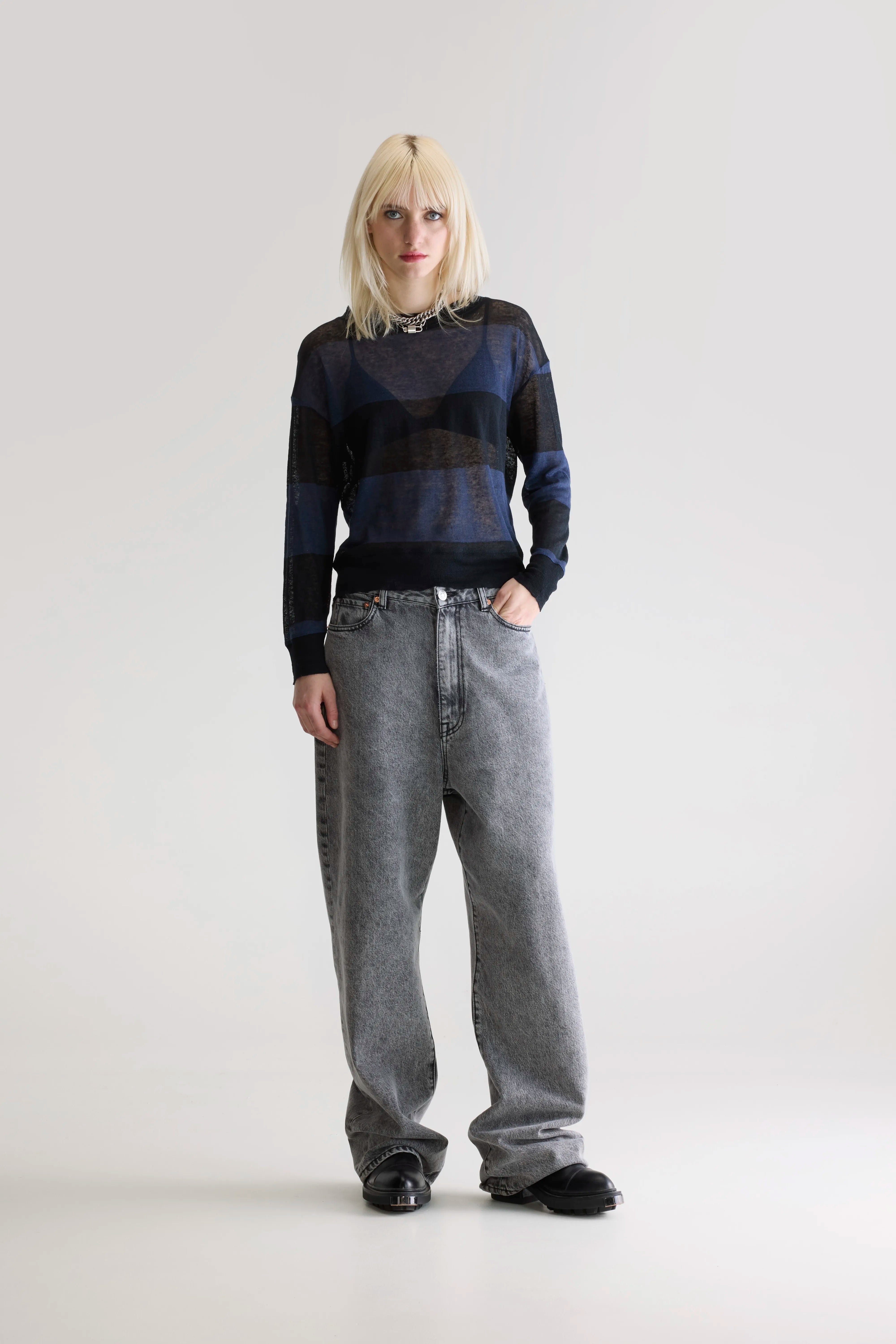 Senia Relaxed T-shirt - Blues / Off black For Women | Bellerose