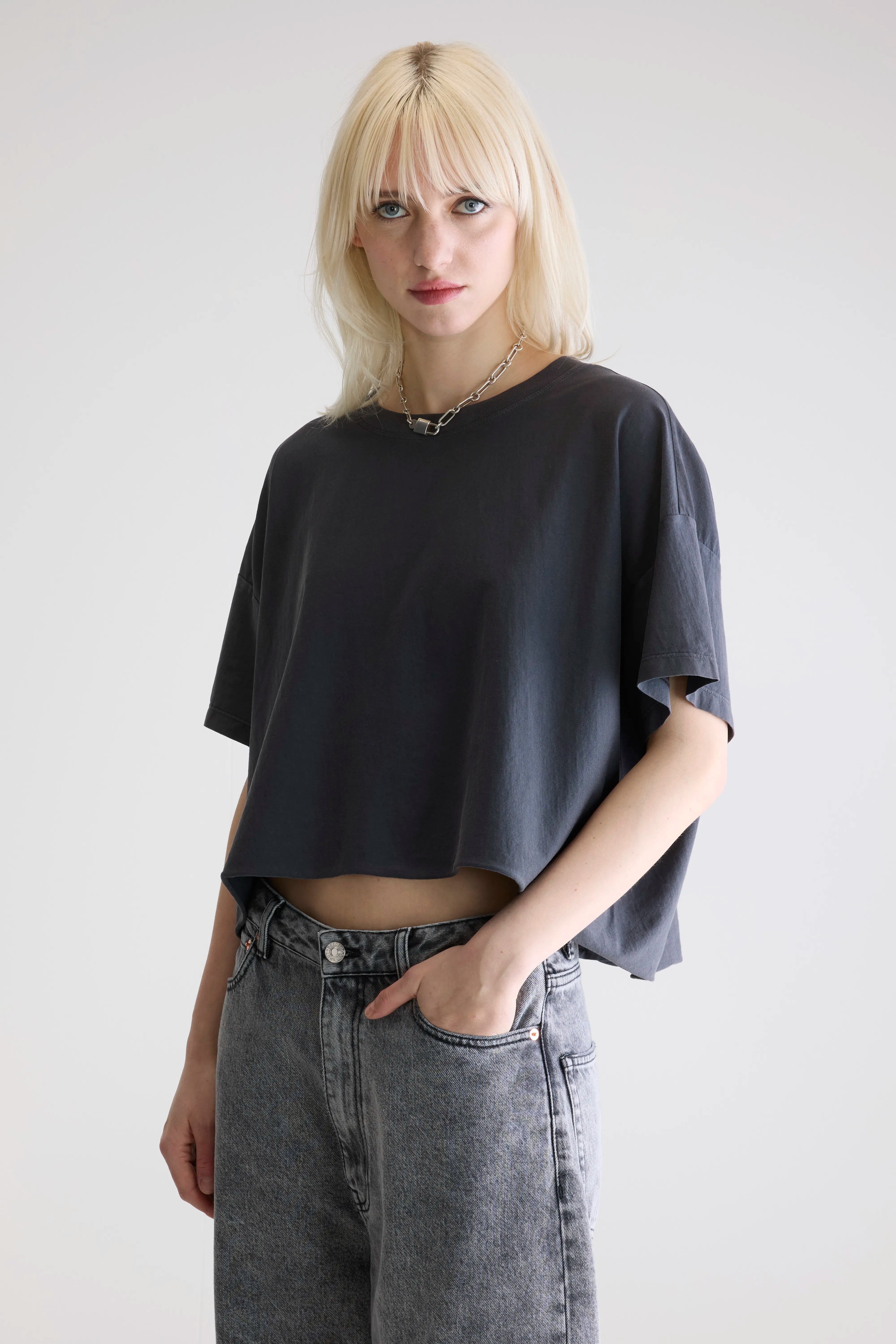 Farpy Cropped T-shirt - Black sand Voor Dames | Bellerose