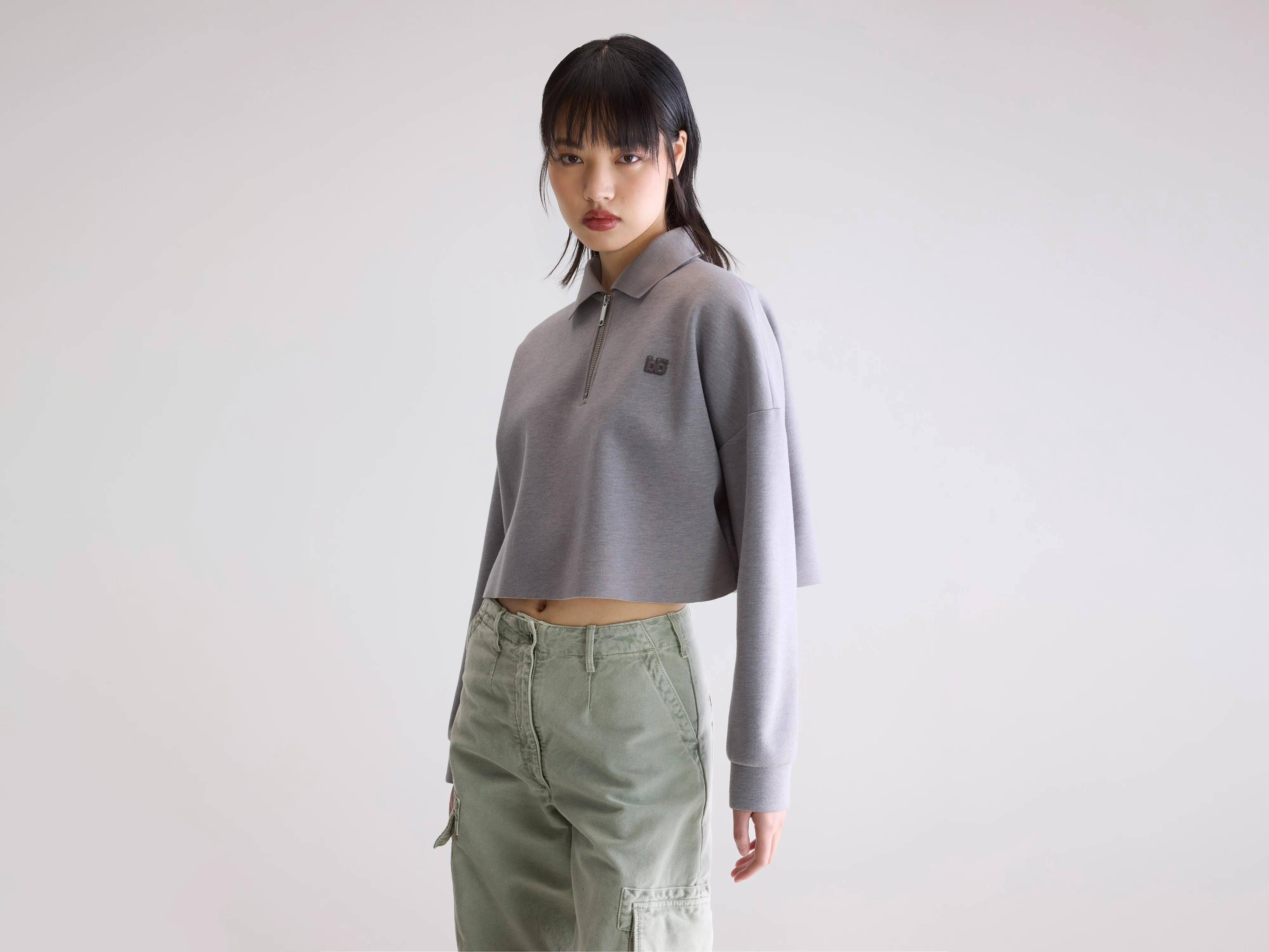 Julo cropped zip polo (252 / W / H. GREY)
