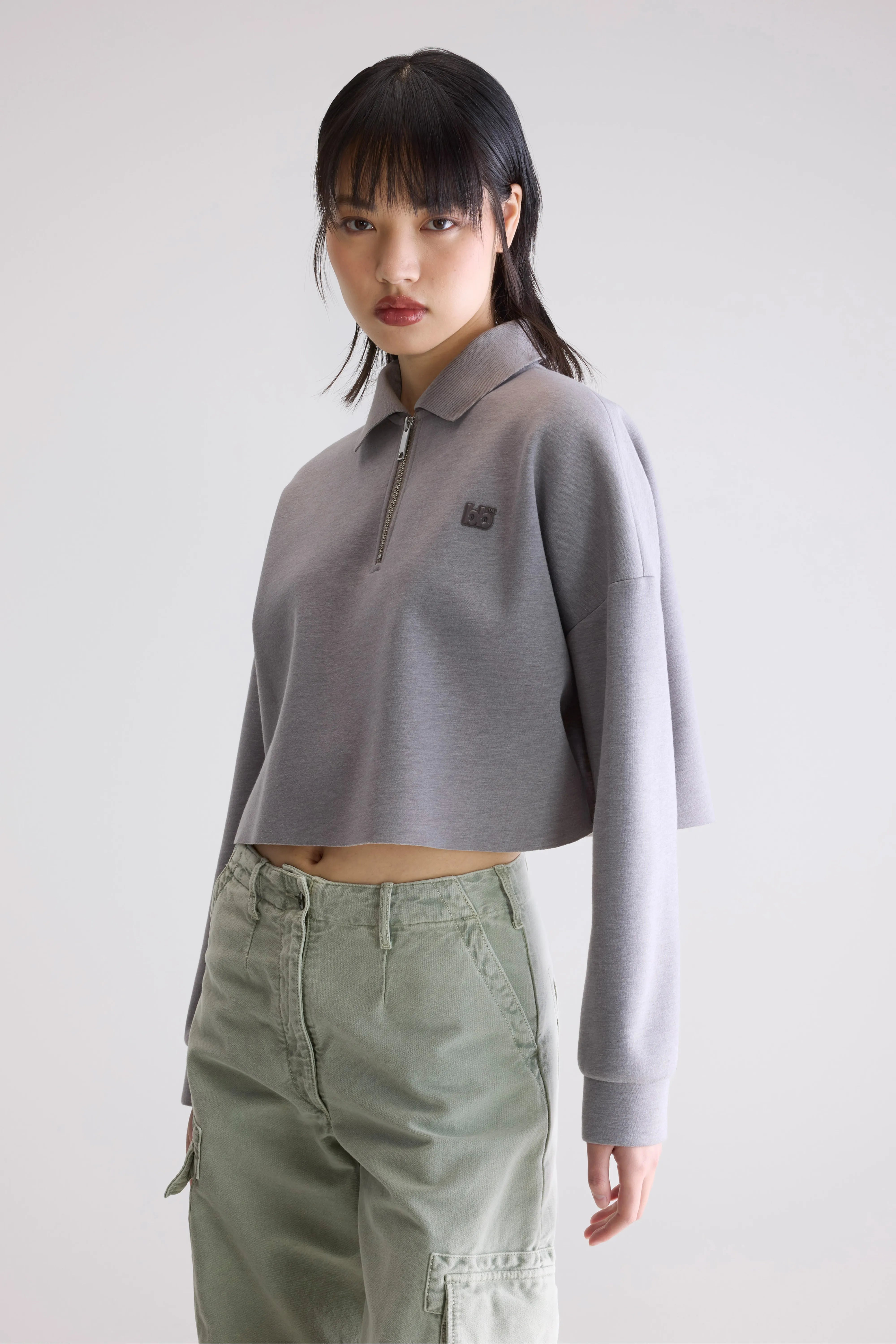 Julo Cropped Zip Polo - H. grey For Women | Bellerose