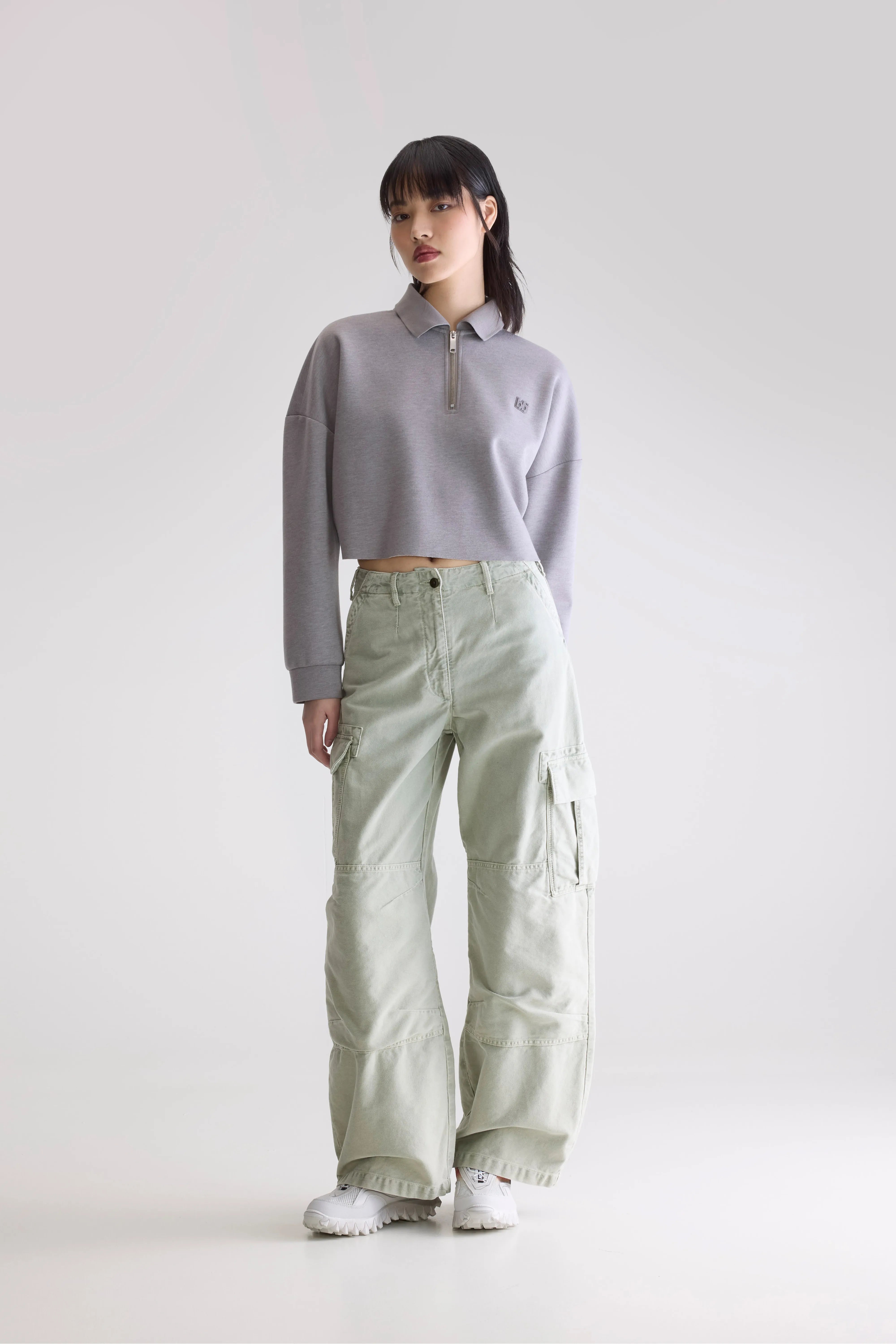 Julo cropped zip polo (252 / W / H. GREY)