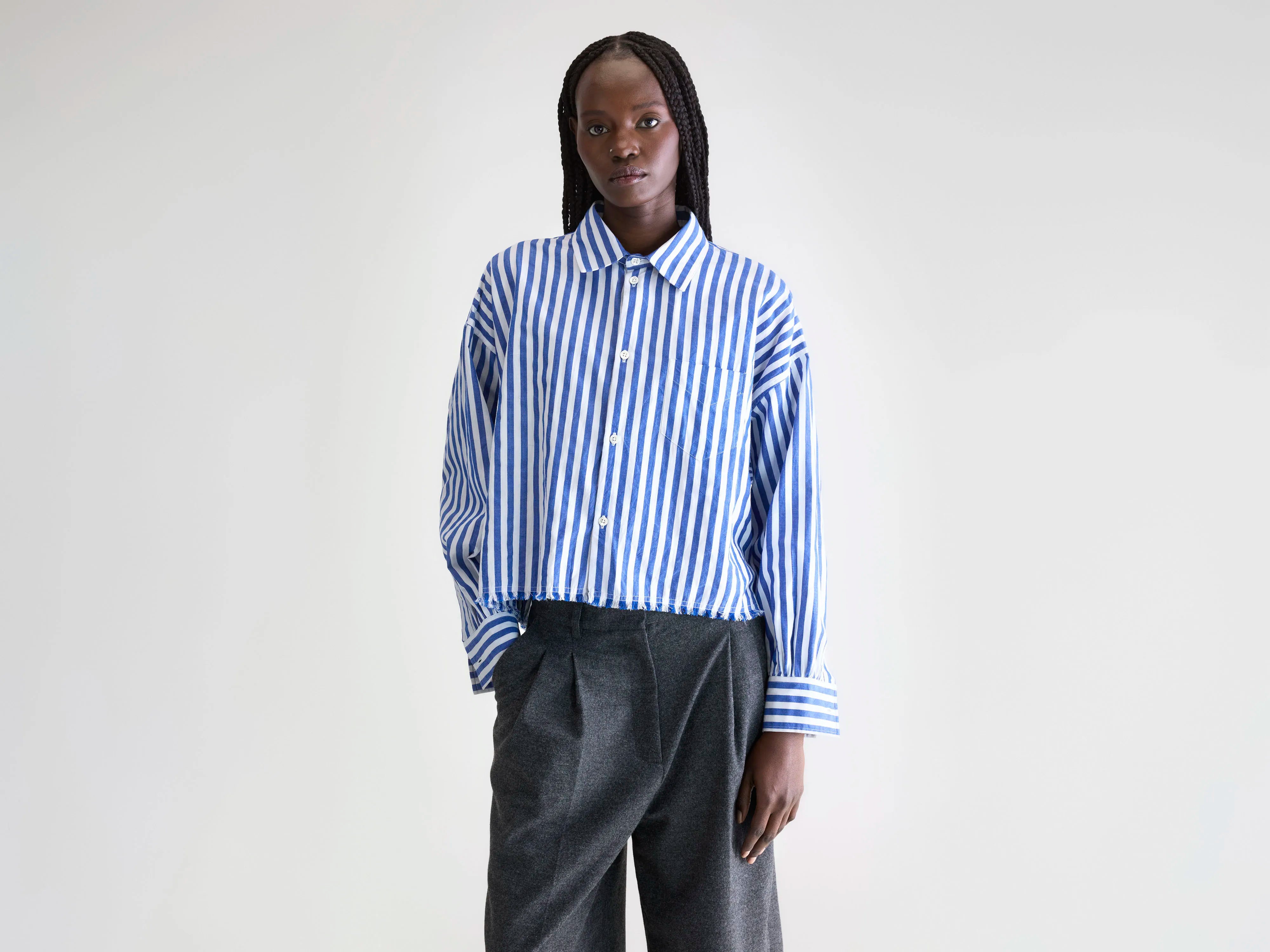 Chemise cropped en popeline Kraft (252 / W / STRIPE A)
