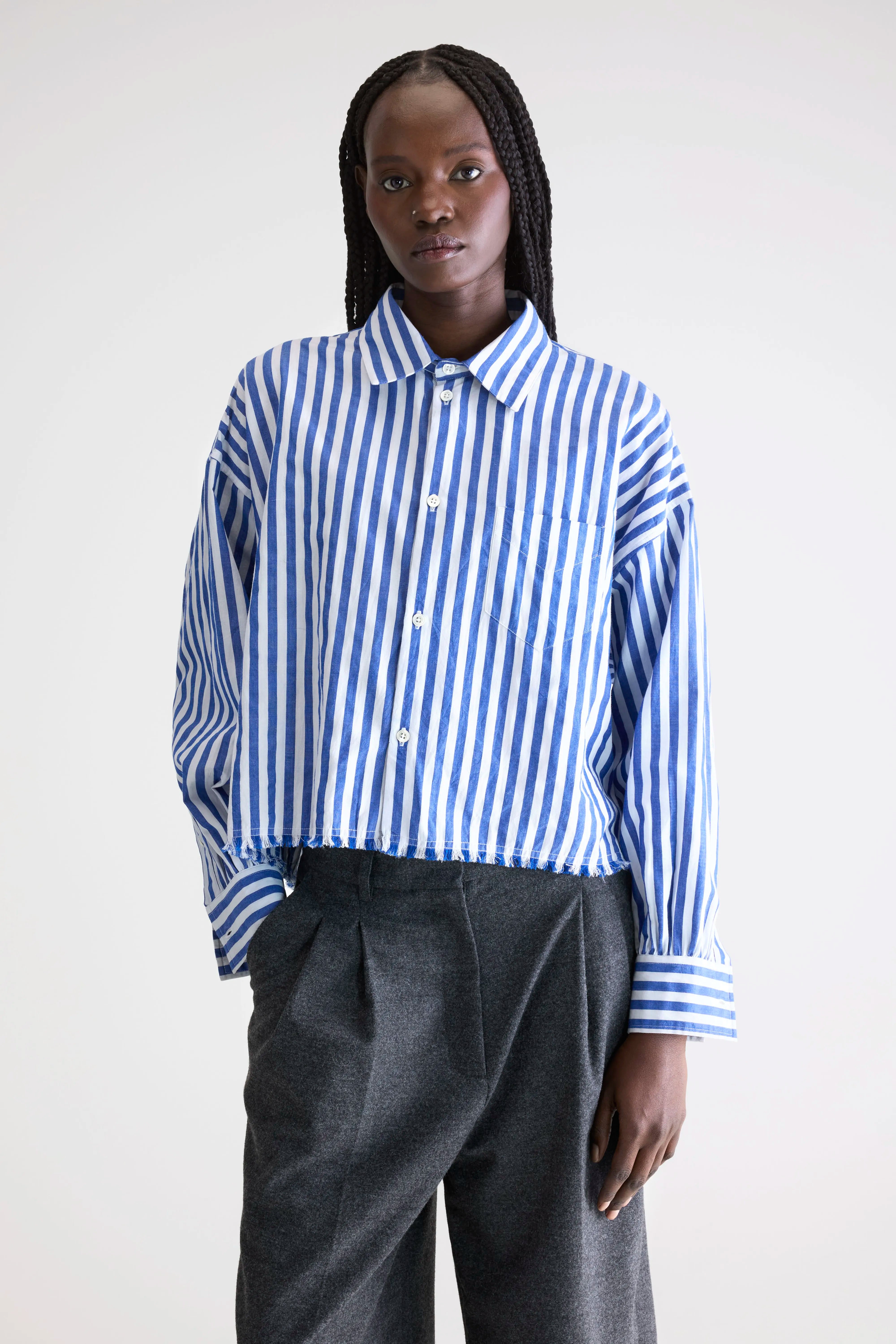 Chemise Cropped En Popeline Kraft - Stripe a Pour Femme | Bellerose