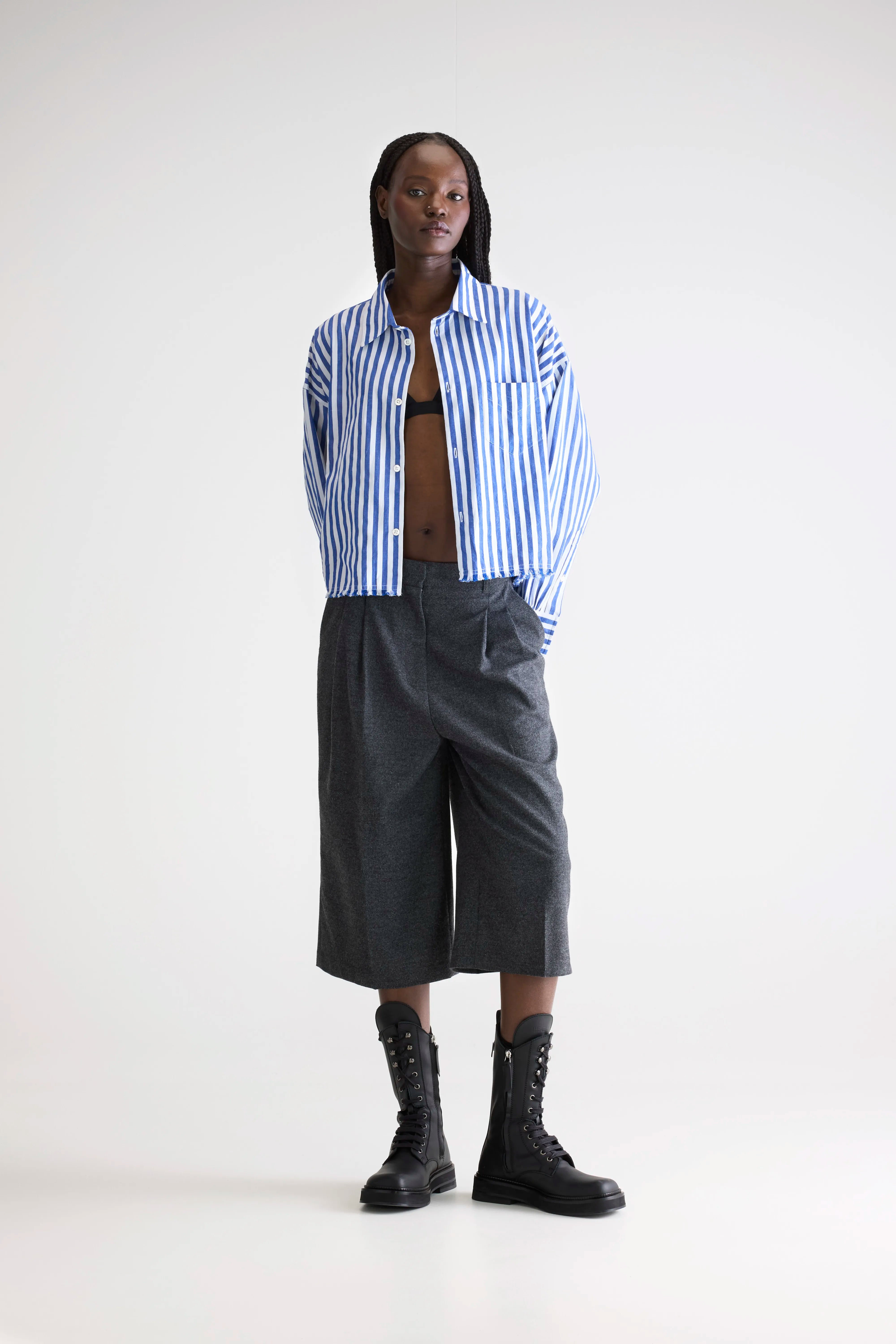 Kraft Cropped Poplin Shirt - Stripe a For Women | Bellerose