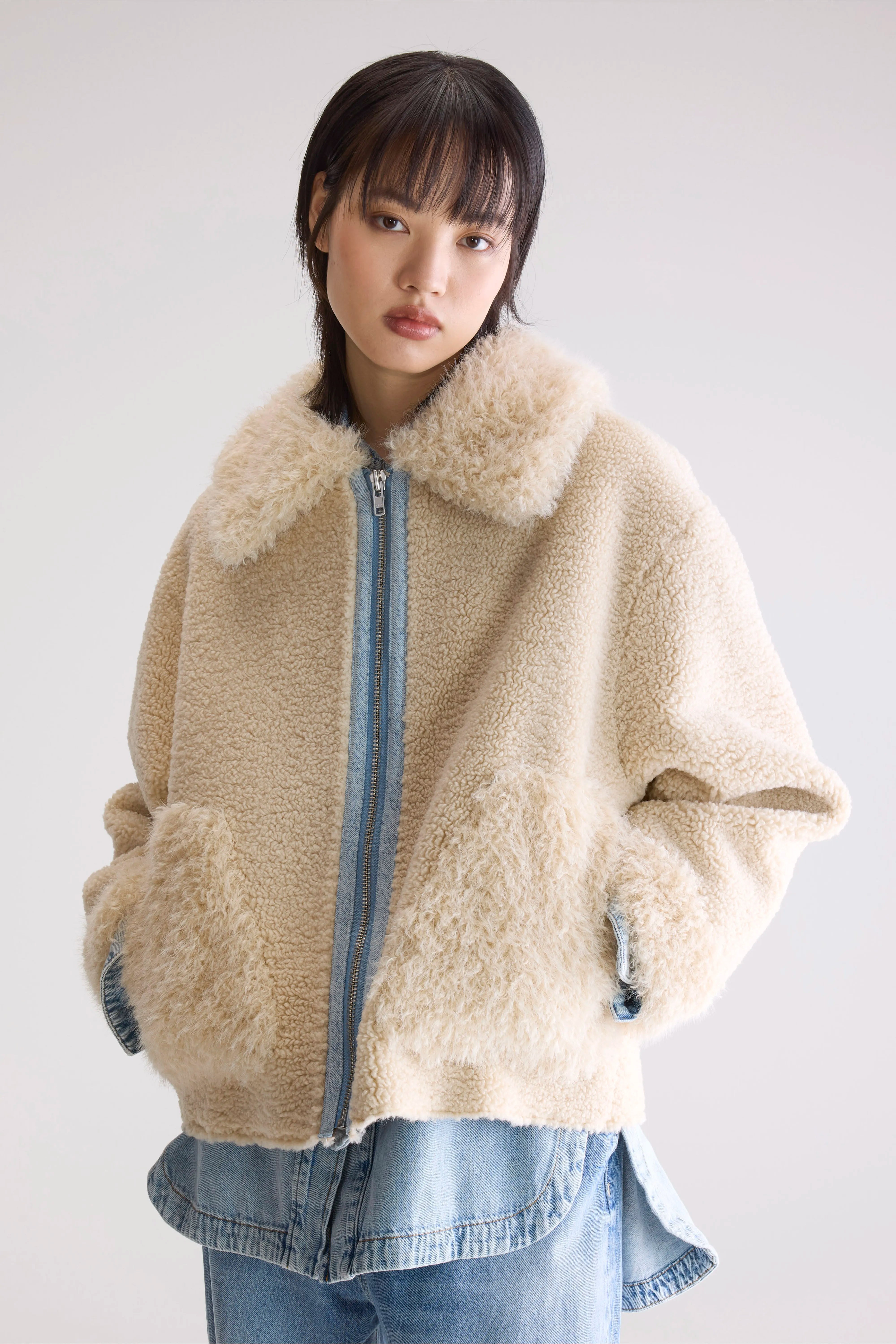 Jakarta Faux Fur And Shearling Jacket - Mineral For Women | Bellerose