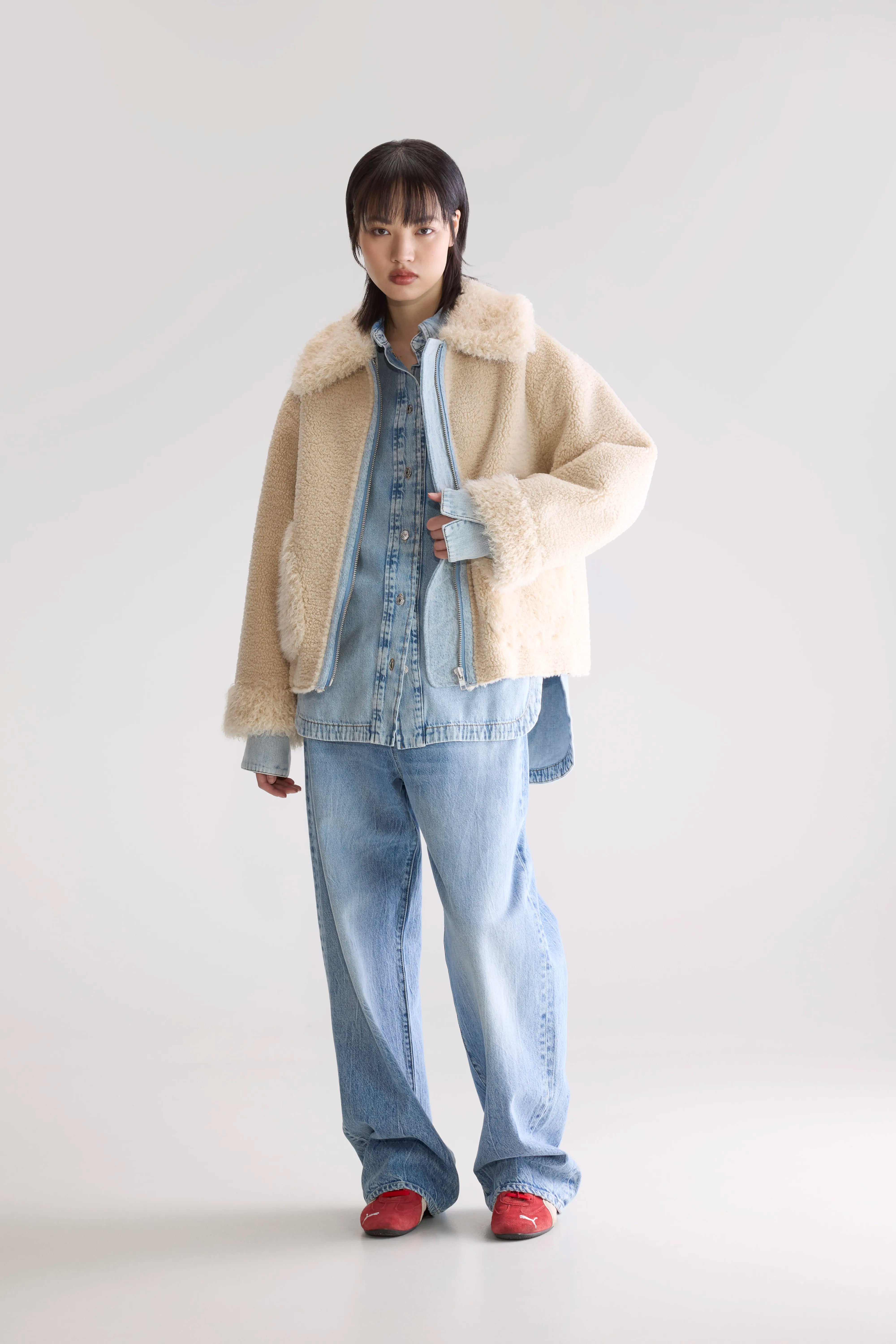 Jakarta Faux Fur And Shearling Jacket - Mineral For Women | Bellerose