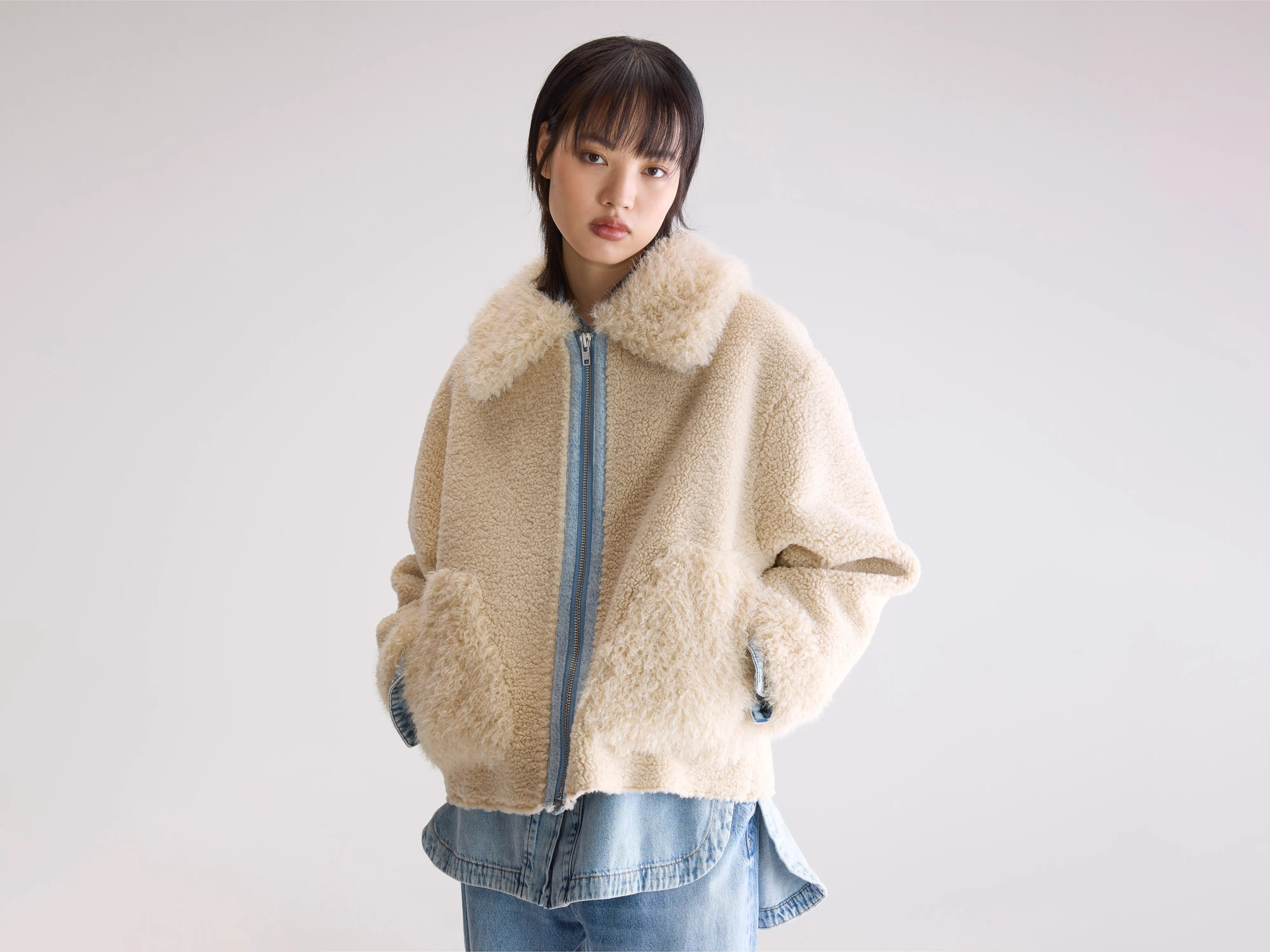 Jakarta faux fur and shearling jacket (252 / W / MINERAL)