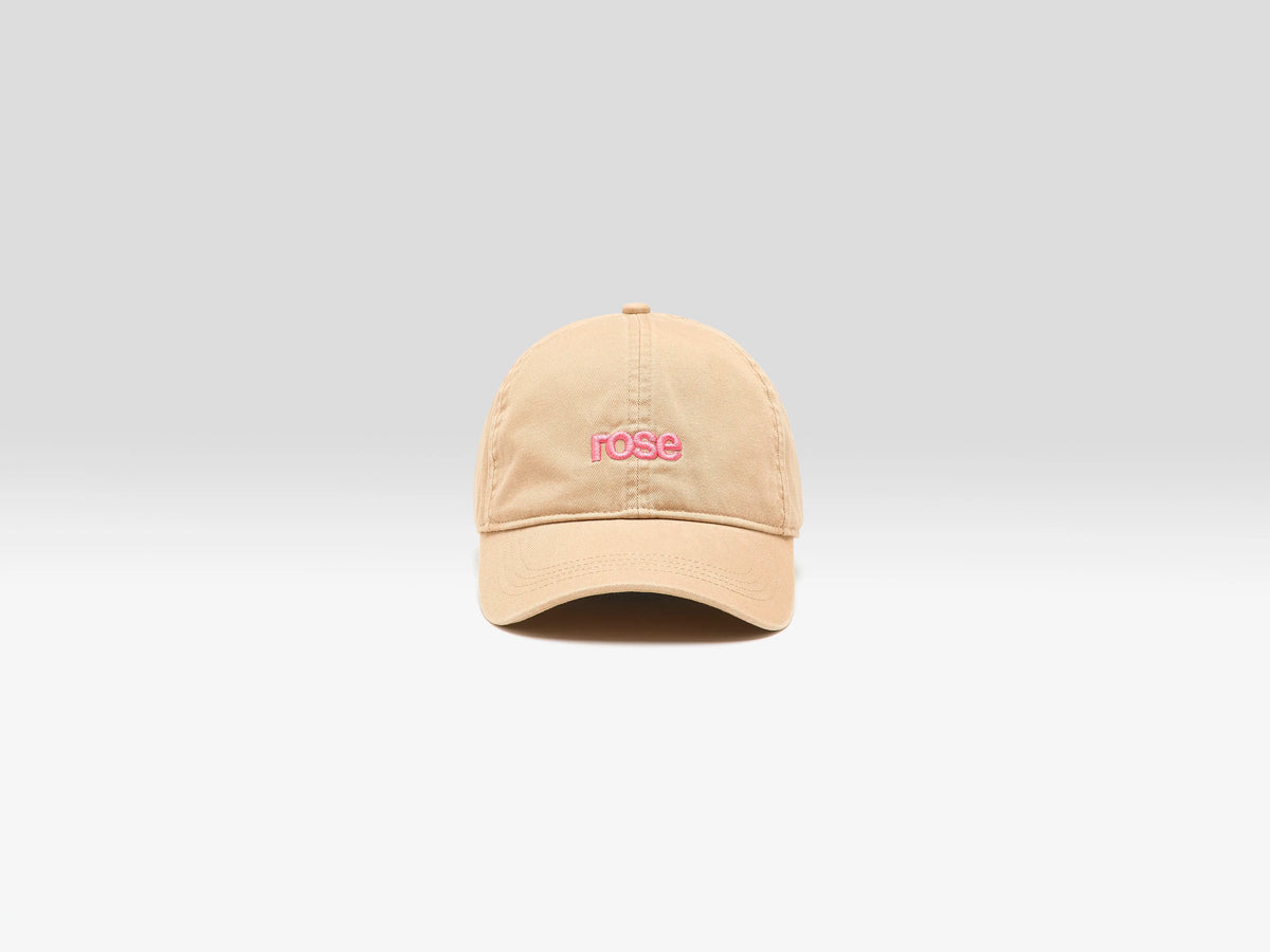 Beige cap with embroidered pink rose logo - Girls | Bellerose